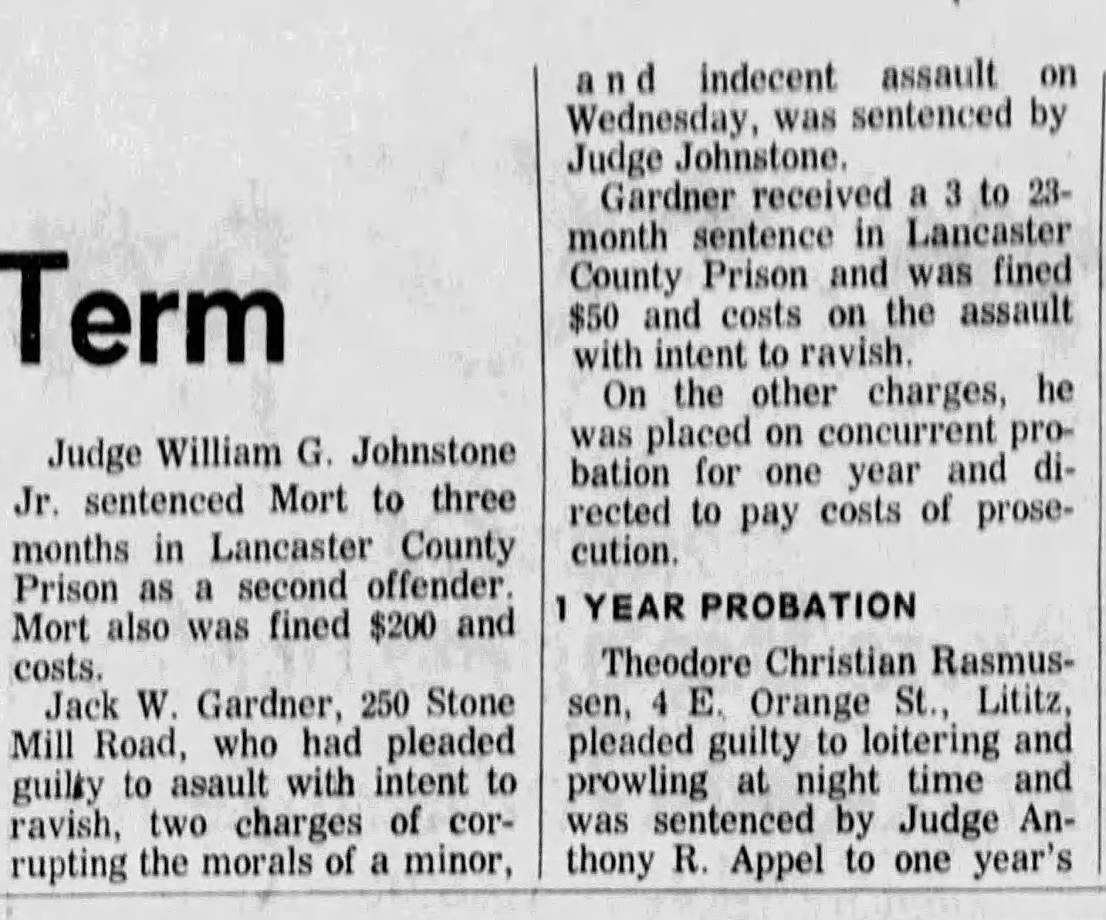 Jack W. Gardner pleaded guilty to assault with intent to ravish, corruption the morals of a minor, and indenent assault. He was sentenced from 3 to 23 months and fined $50 for the first charge, probation for a year for the rest.