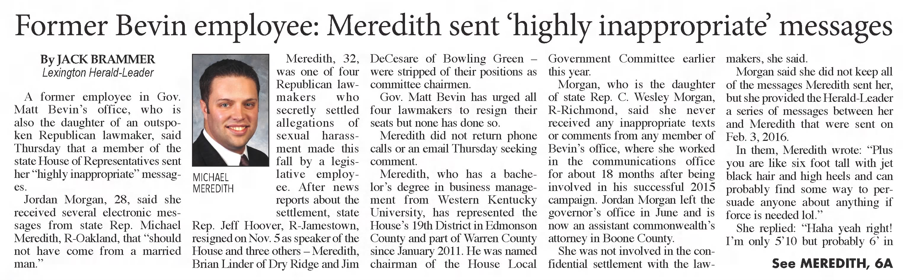Former Bevin employee: Meredith sent highly inappropriate messages
The Park City Daily News
Bowling Green, Kentucky · Friday, December 01, 2017