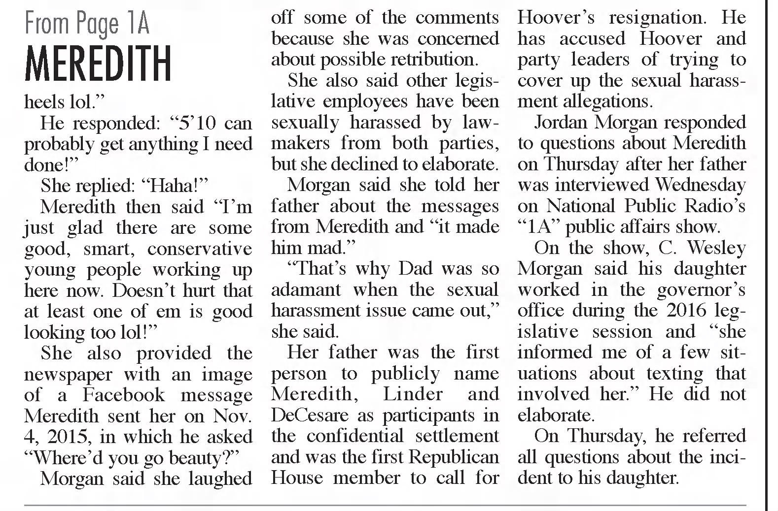 Former Bevin employee: Meredith sent highly inappropriate messages
The Park City Daily News
Bowling Green, Kentucky · Friday, December 01, 2017