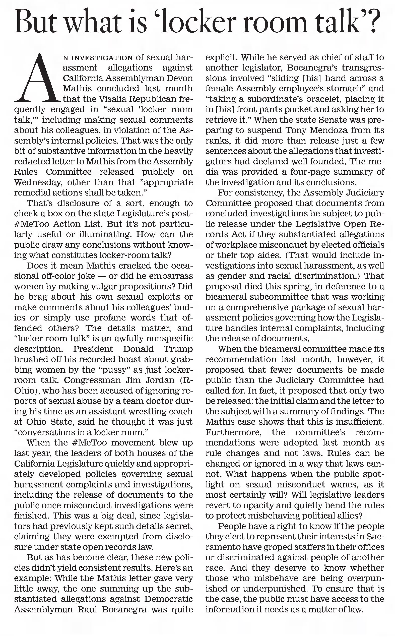 But what is locker room talk
The Los Angeles Times
Los Angeles, California · Friday, July 13, 2018