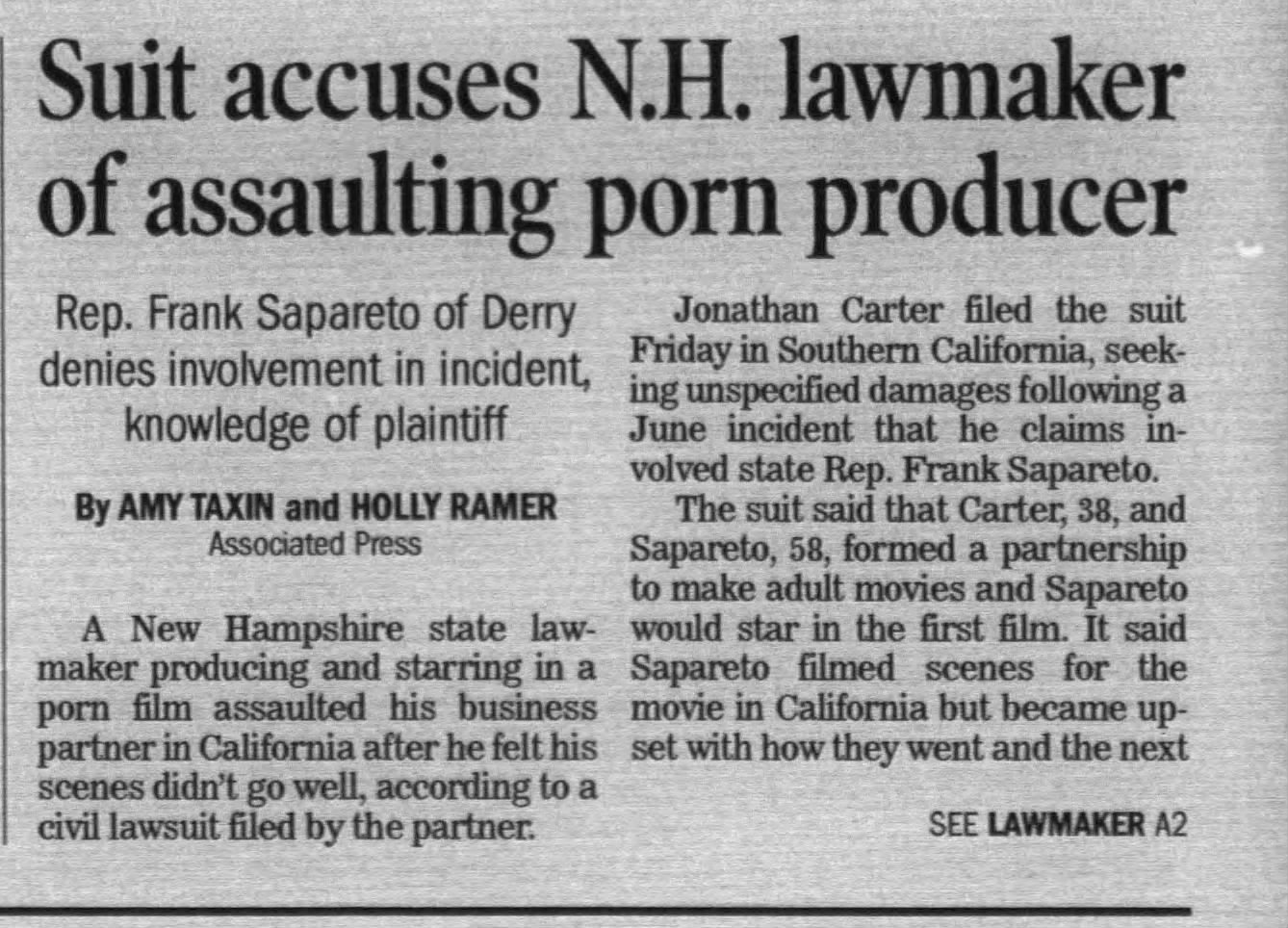 Suit accuses NH lawmaker of assaulting porn producer.