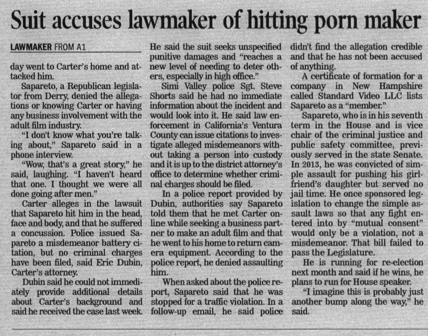 Suit accuses NH lawmaker of assaulting porn prodcer