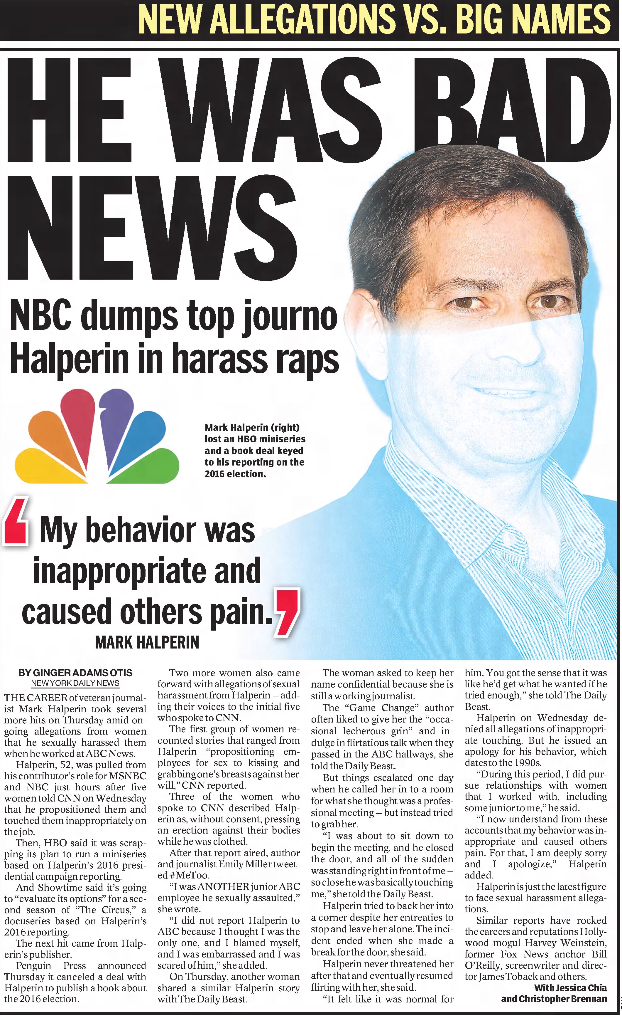 Daily News
New York, New York · Friday, October 27, 2017
He Was Bad News
MSNBC Dumps Top Journo