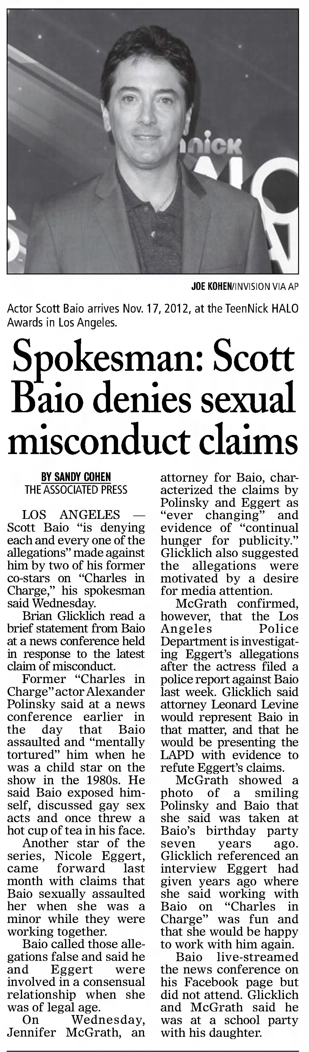 The Brownsville Herald
Brownsville, Texas · Friday, February 16, 2018
Spokesman: Scott Baio Denies sexual misconduct claims