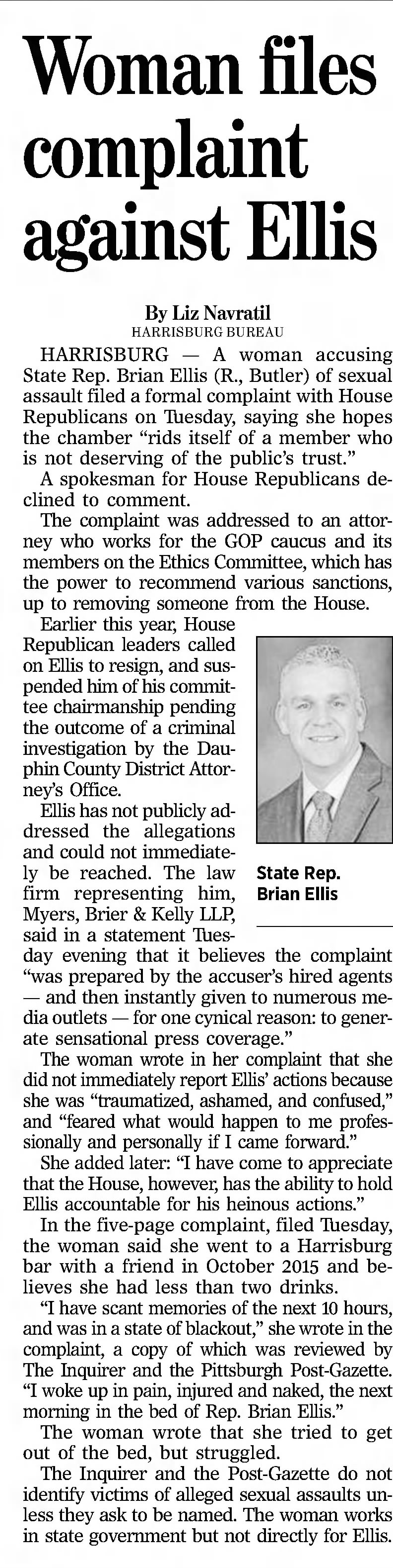 The Philadelphia Inquirer
Philadelphia, Pennsylvania &middot; Wednesday, March 13, 2019
Woman files complaint against Ellis