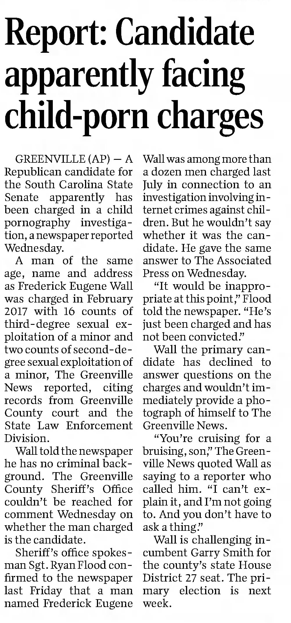 Report: Candidate apparently facing child-pon charges