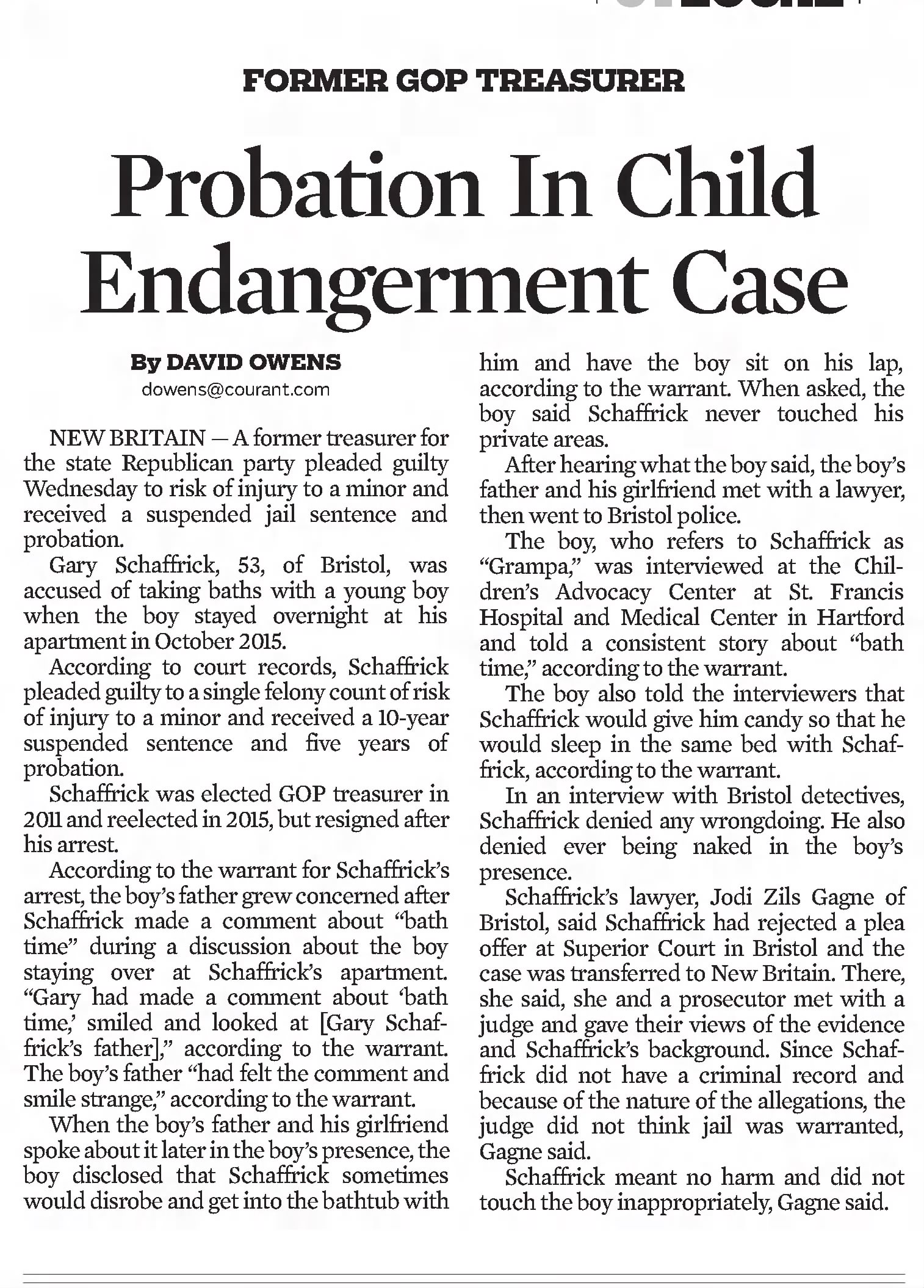 Probation in child endangerment case. 