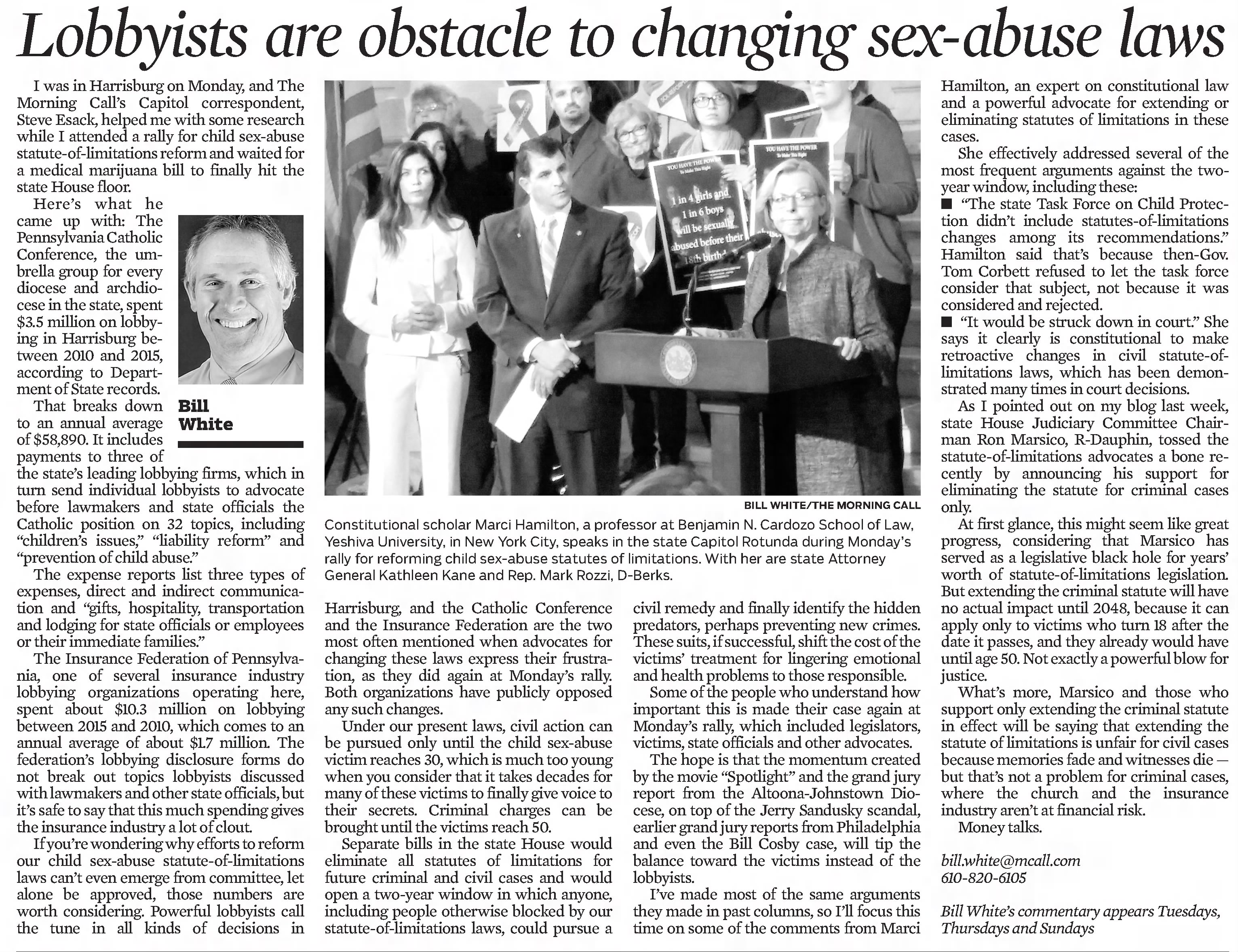 Lovbbyists are obstacle to sex-abuse laws.
