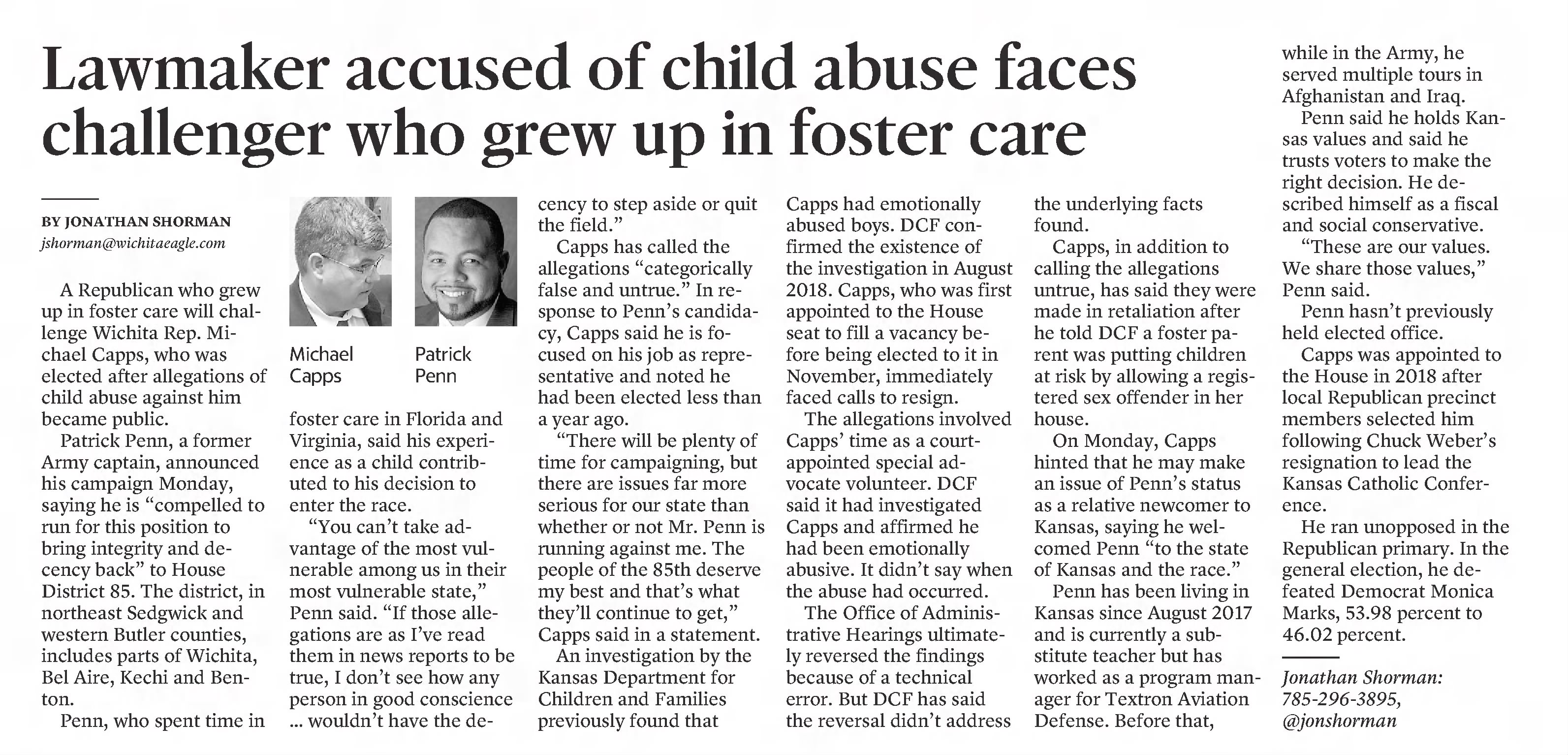 Lawmaker accused of child abuse faces challenger who grew up in foster care. 