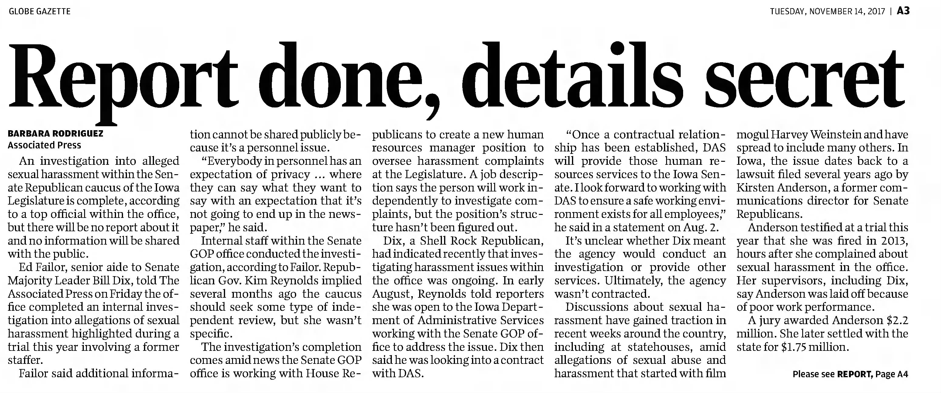 Report done, details secret