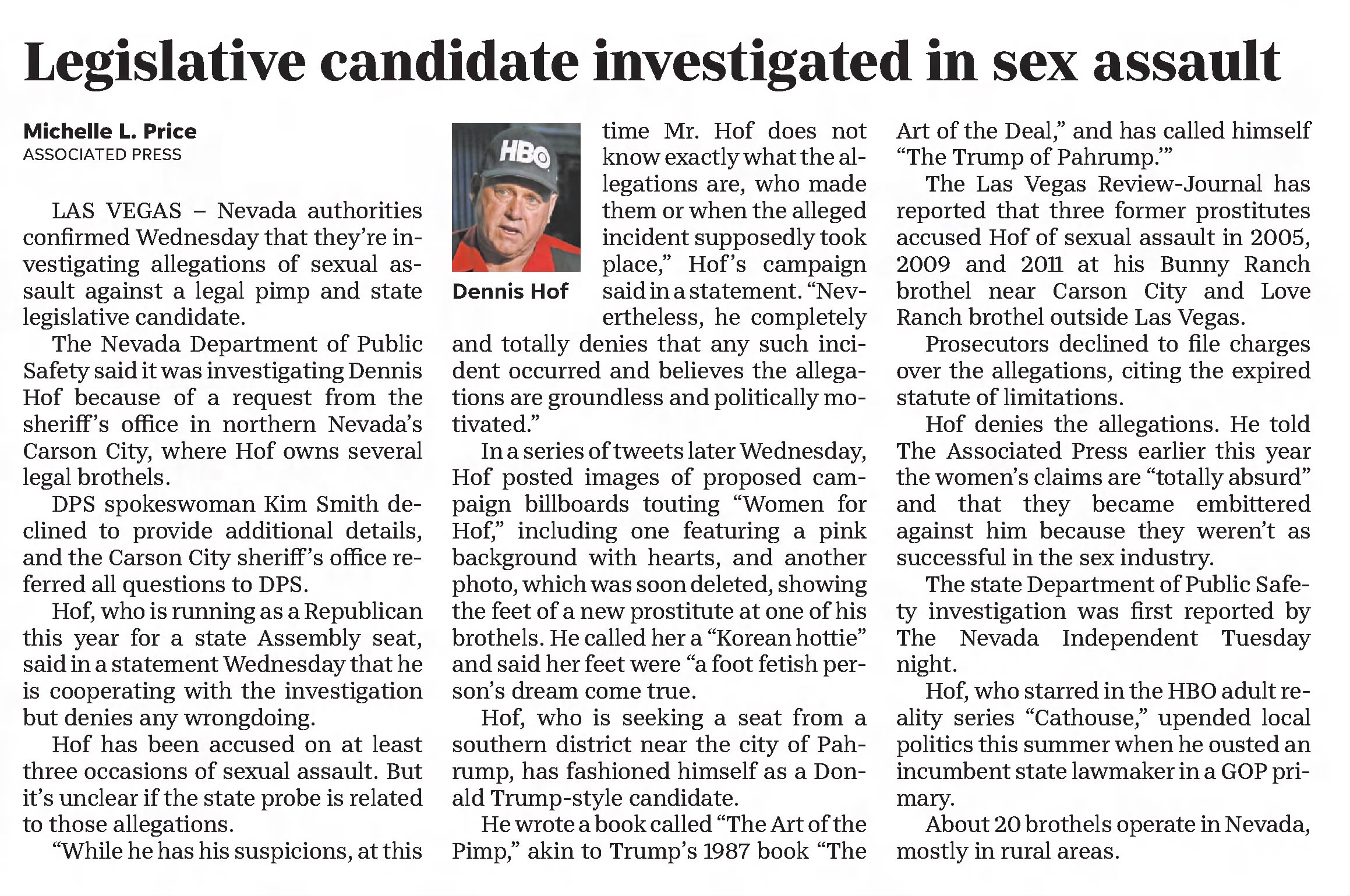 Legislative candidate investigated in sex assault