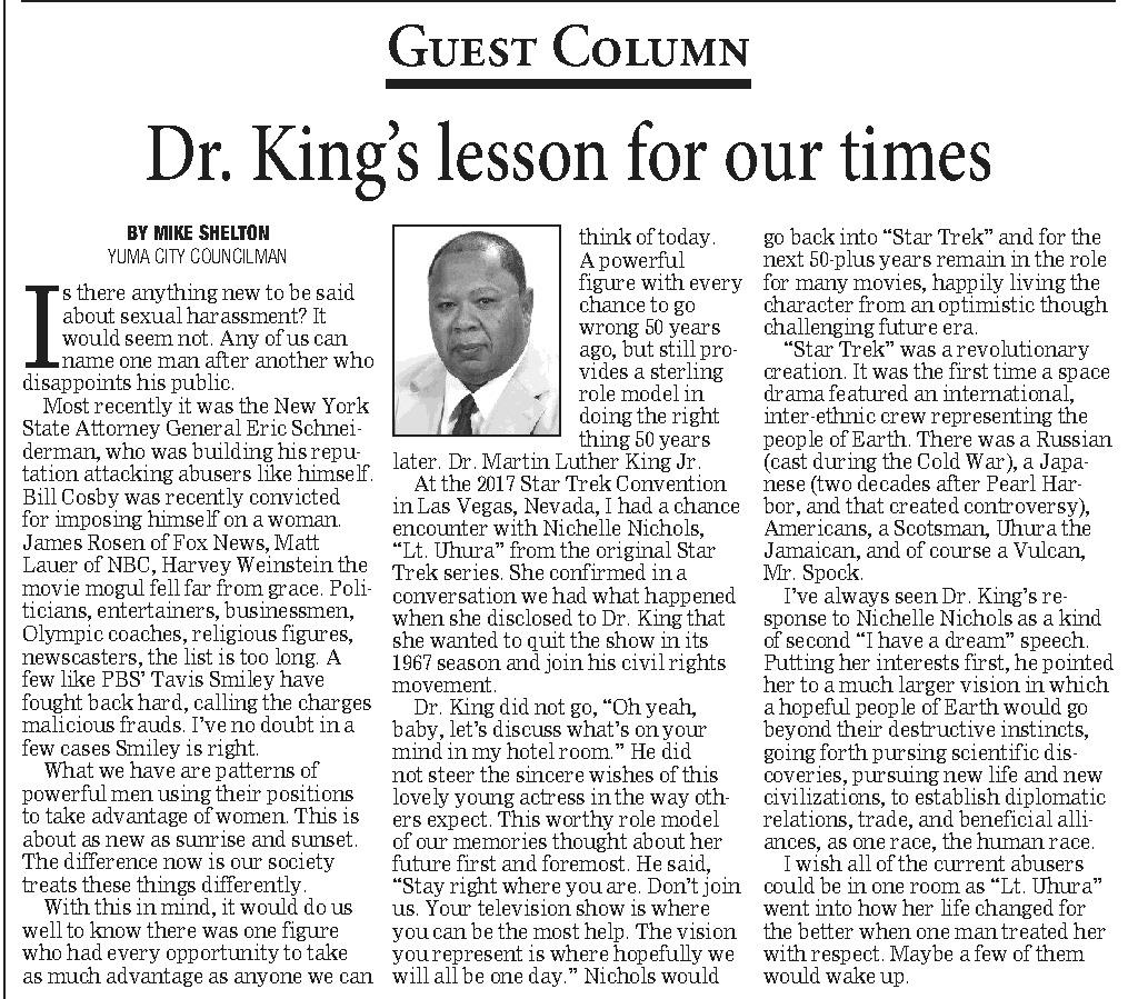Yuma Sun
May 14, 2018, Page 4
Yuma, Arizona, US
Op Ed about Sexual Harassment