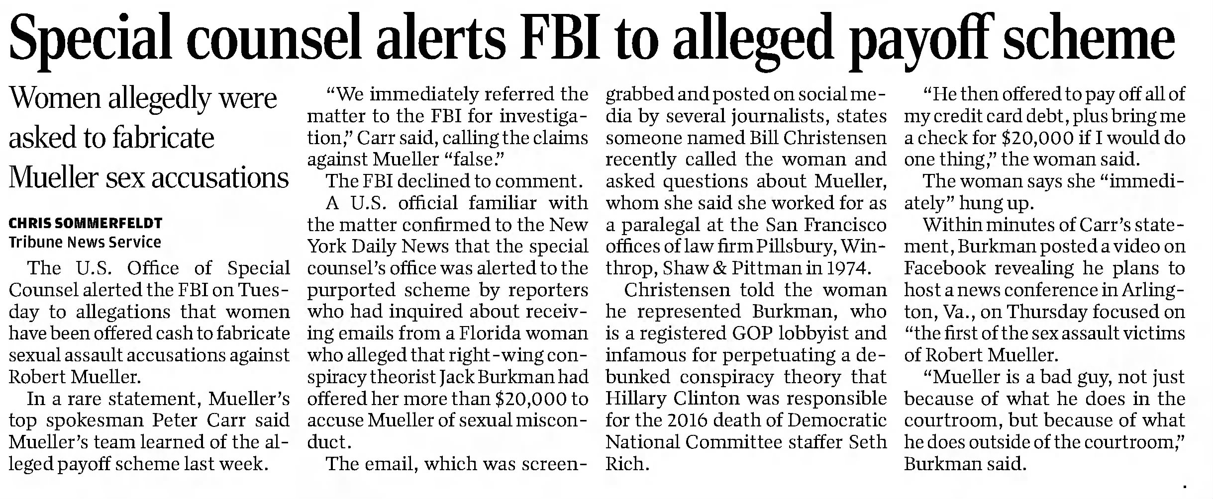 Special counsel alerts FBI to allege payoff scheme
Baraboo News Republic
Baraboo, Wisconsin · Wednesday, October 31, 2018