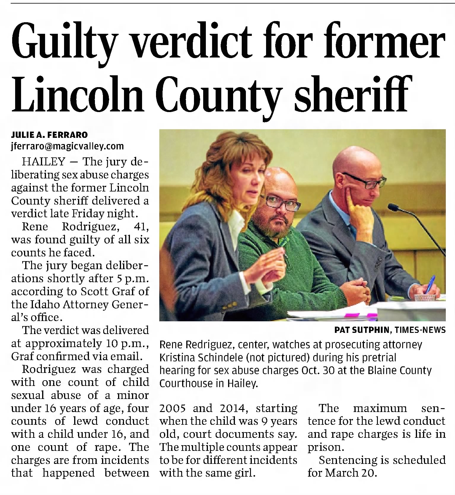 Guilty verdict for former Lincoln County Sheriff
The Times-News
Twin Falls, Idaho · Sunday, November 24, 2019