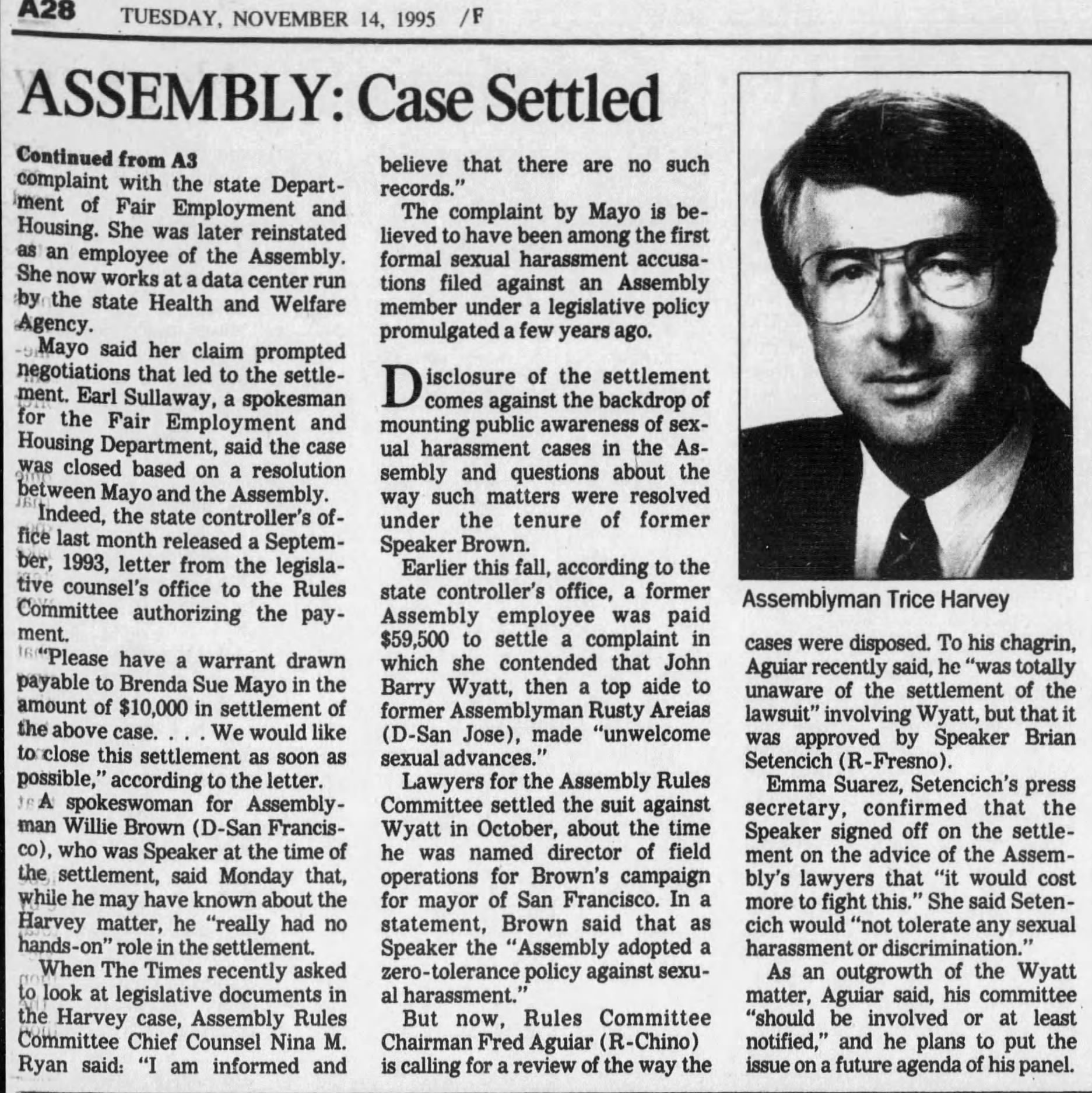 Assembly Case Settled
The Los Angeles Times
Los Angeles, California · Tuesday, November 14, 1995