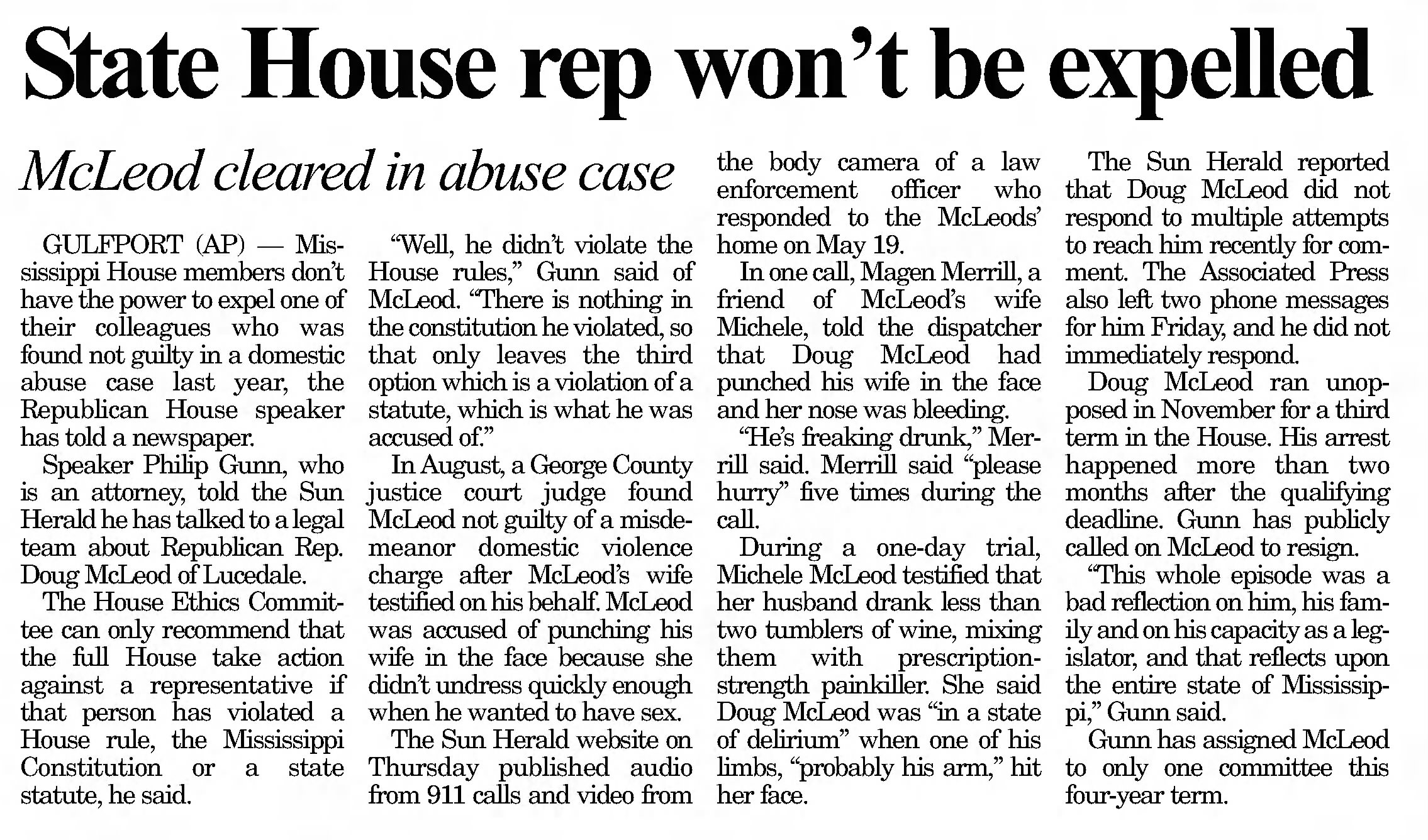 State House repo won't be expelled
The Greenwood Commonwealth
Greenwood, Mississippi · Saturday, February 22, 2020
