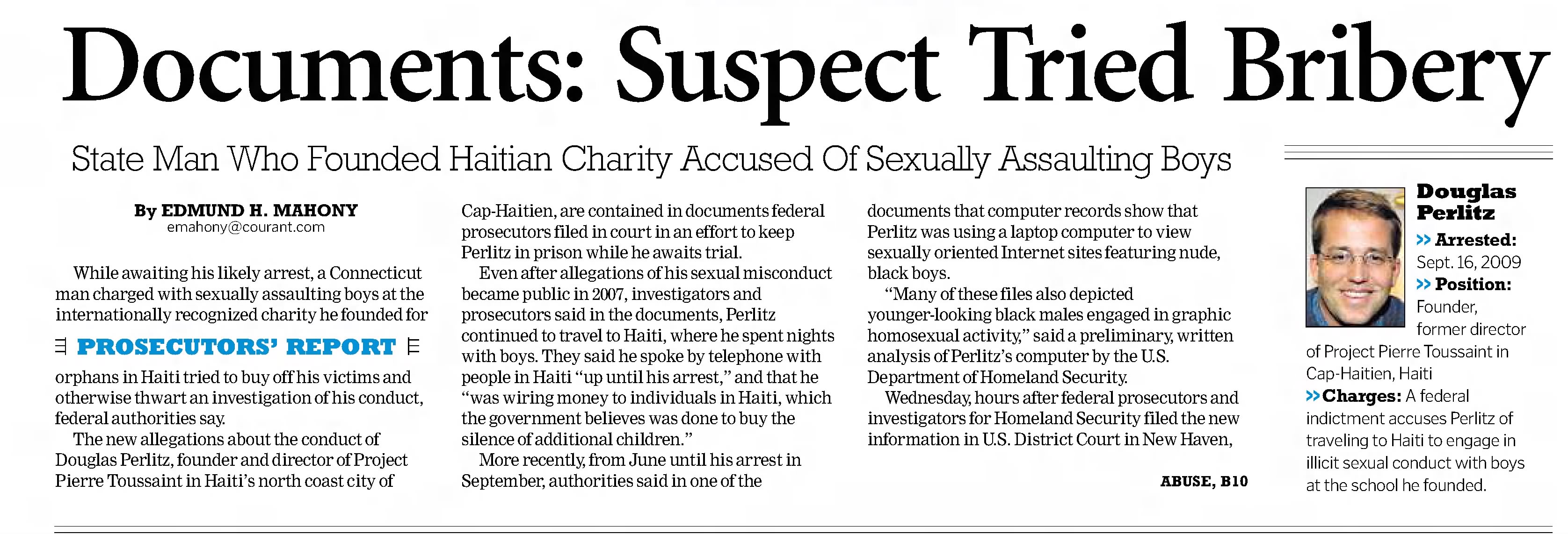 Documents: Suspect Tried Bribery
Hartford Courant
Hartford, Connecticut · Thursday, October 29, 2009