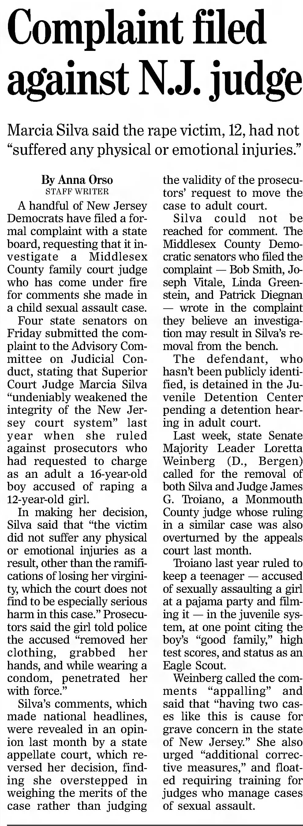 Complaint filed against NJ Judge
The Philadelphia Inquirer
Philadelphia, Pennsylvania · Tuesday, July 09, 2019