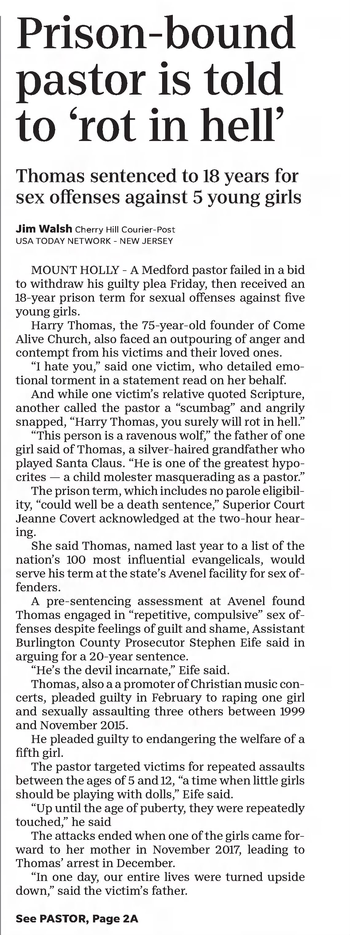 Prison-bound pastor is told to rot in hell 
Courier-Post
Camden, New Jersey &middot; Sunday, July 29, 2018