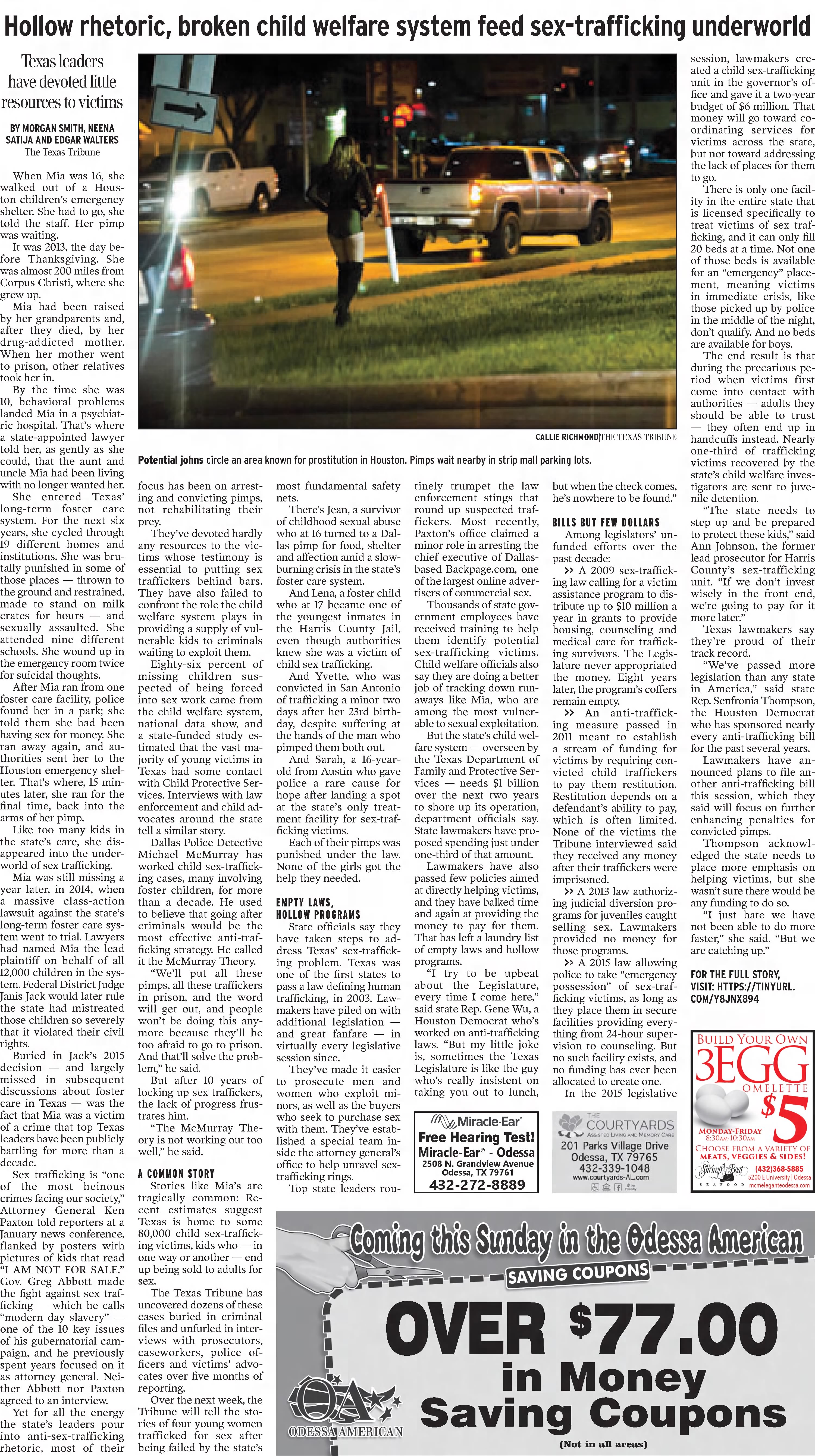 Hollow rhetoric, broken child welfare system feed sex-trafficking underworld 
The Odessa American
Odessa, Texas &middot; Saturday, December 30, 2017