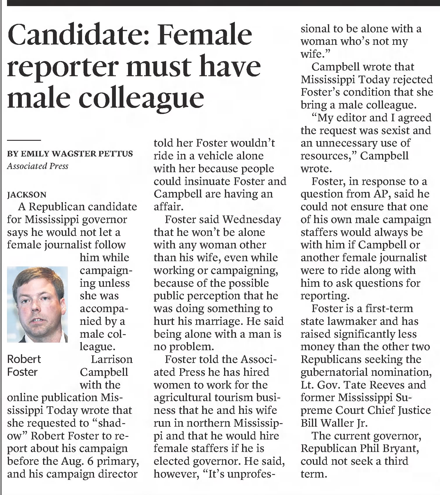 Candidate: Female journalist must have male colleague
Sun Herald
Biloxi, Mississippi · Thursday, July 11, 2019