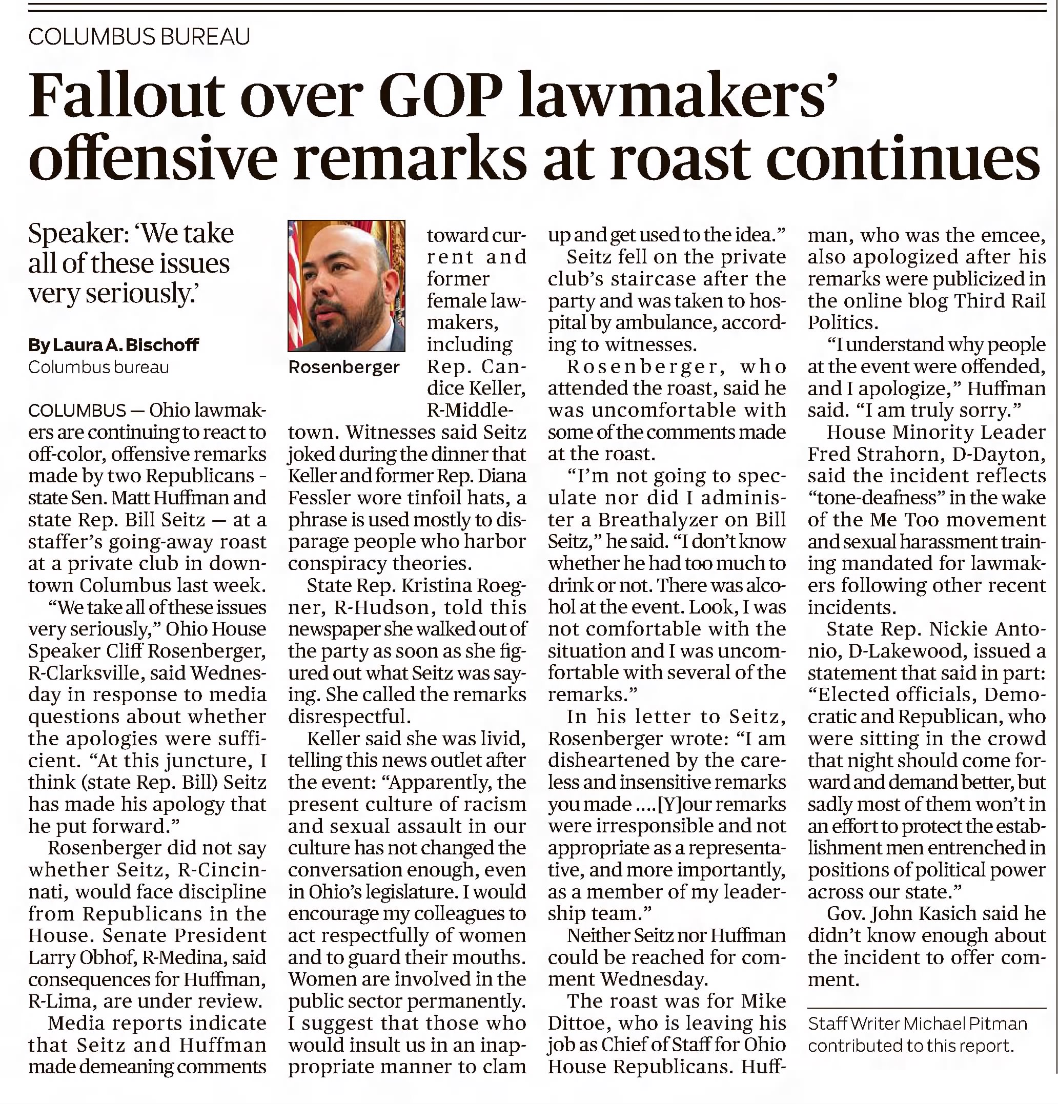 Fallout over GOP lawmakers' offensive remarks at roast continues
The Journal News
Hamilton, Ohio · Friday, February 02, 2018