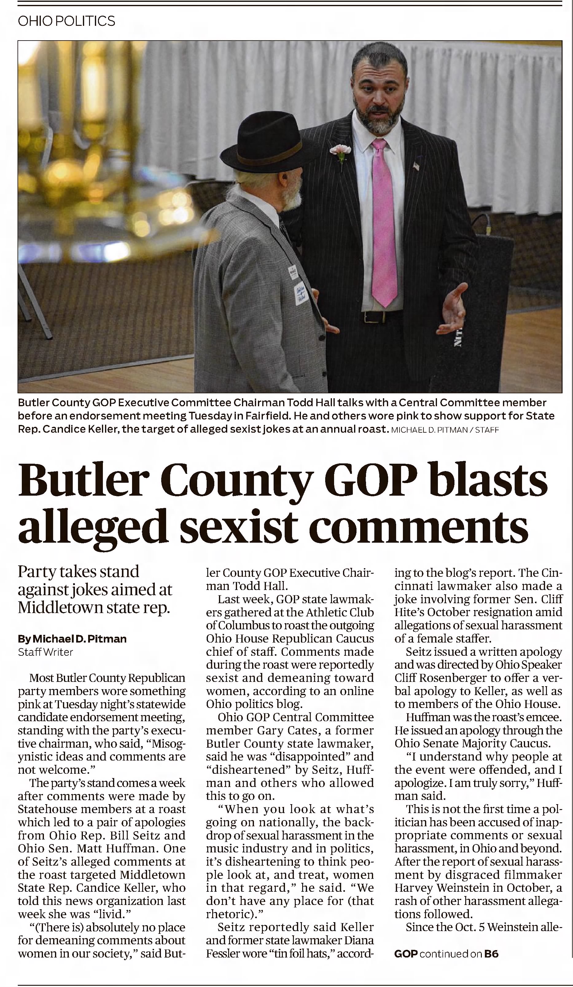 Butler County GOP blasts alleged sexist comments
The Journal News
Hamilton, Ohio · Thursday, February 01, 2018