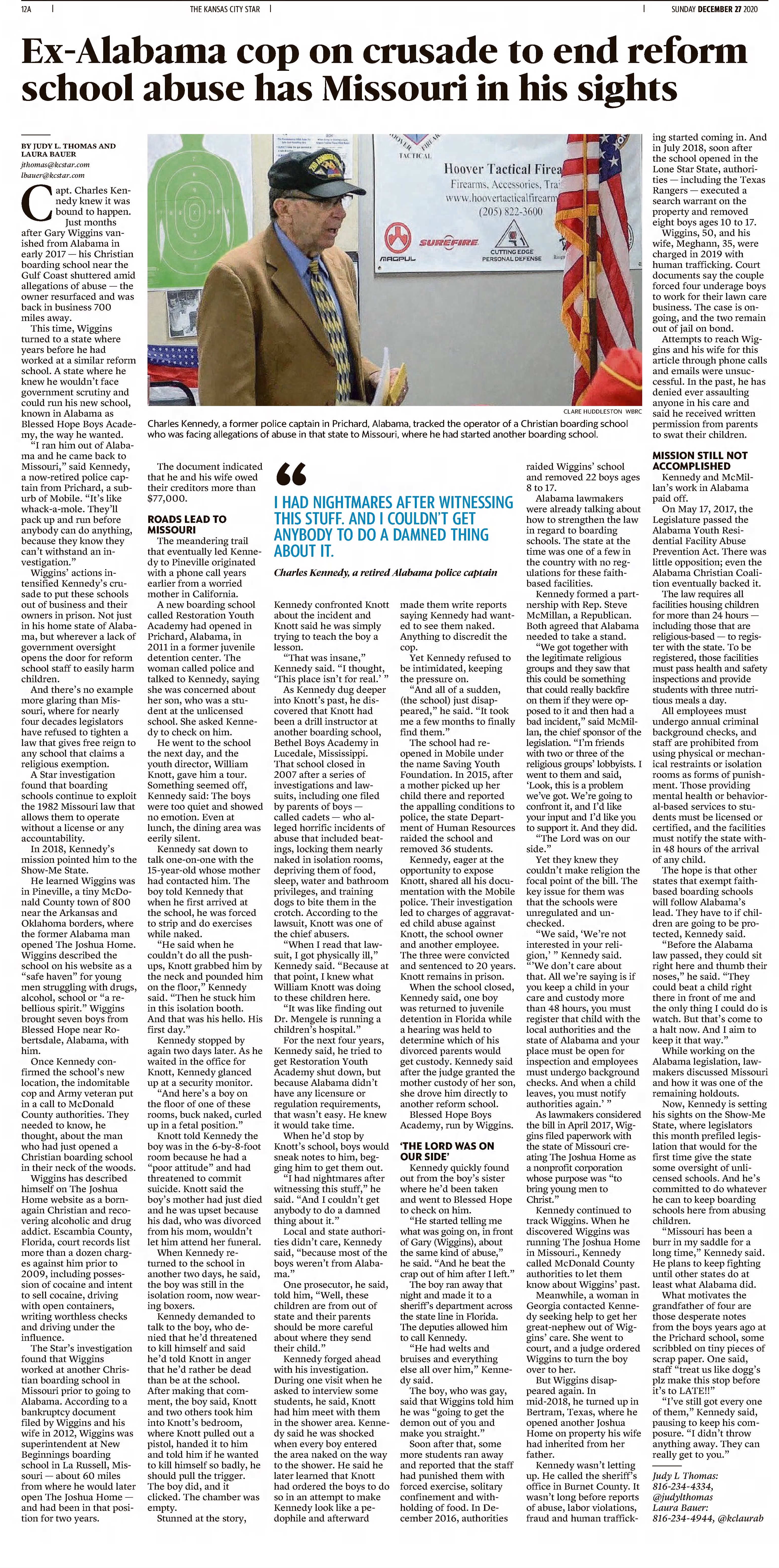 Ex-Alabama cop on crusade to end reofrm school abuse has Missouri in his sights 
The Kansas City Star
Kansas City, Missouri &middot; Sunday, December 27, 2020