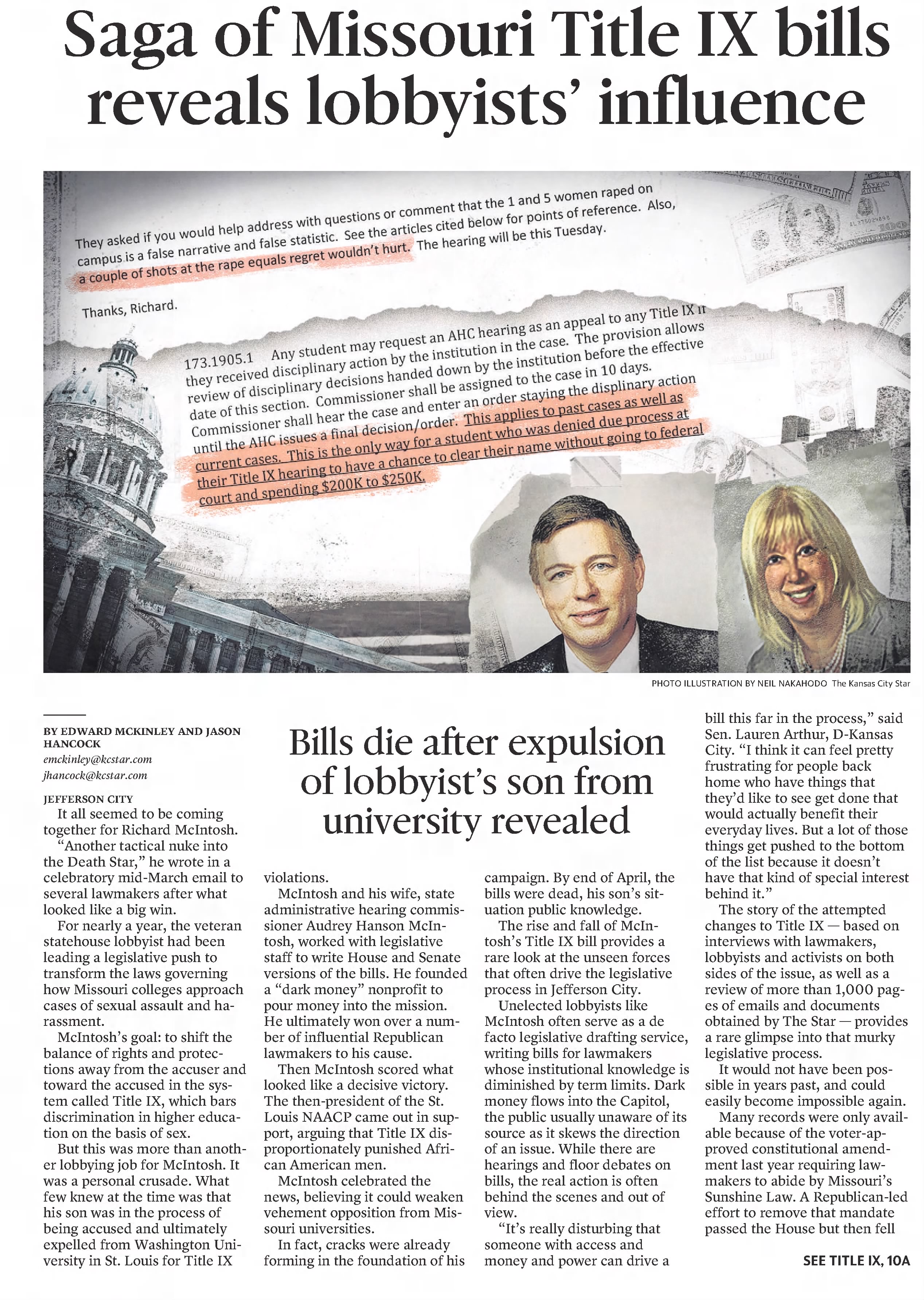 Saga of Missouri Title IX bills reveal lobbyists' influence
The Kansas City Star
Kansas City, Missouri · Sunday, June 09, 2019