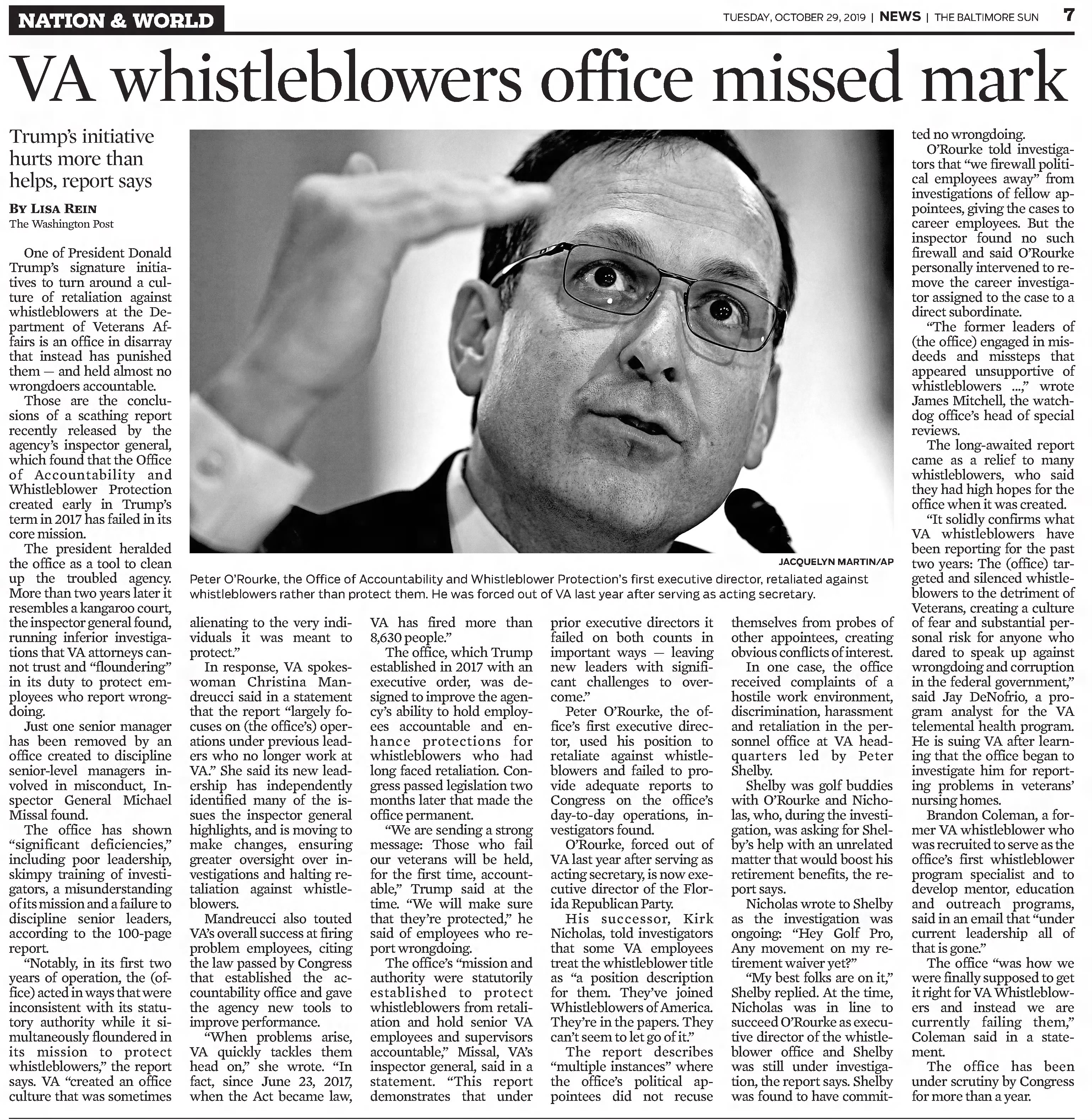 VA whistleblowers office missed mark
The Baltimore Sun
Baltimore, Maryland · Tuesday, October 29, 2019