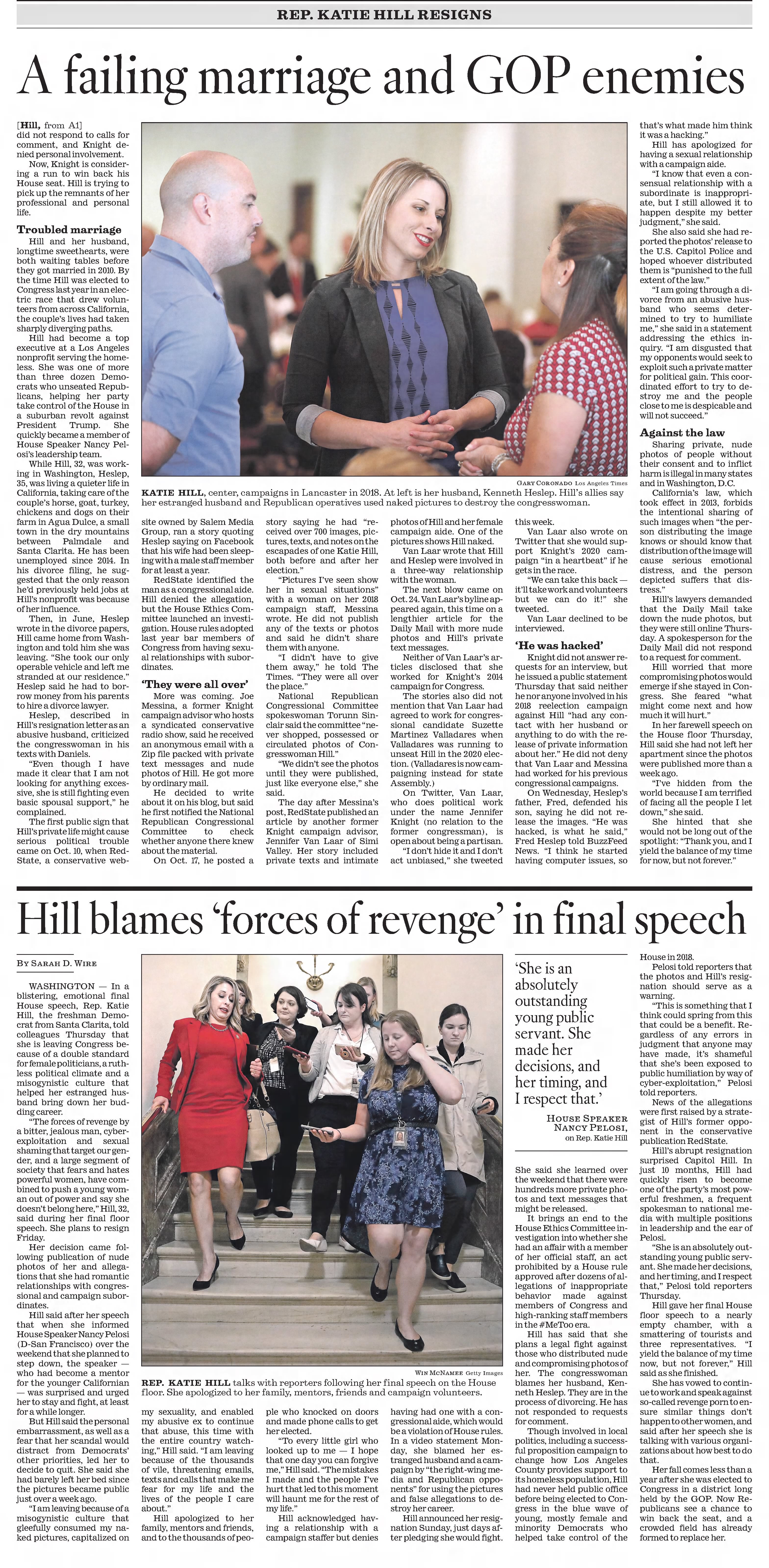 A failing marriage and GOP enemies
The Los Angeles Times
Los Angeles, California · Friday, November 01, 2019