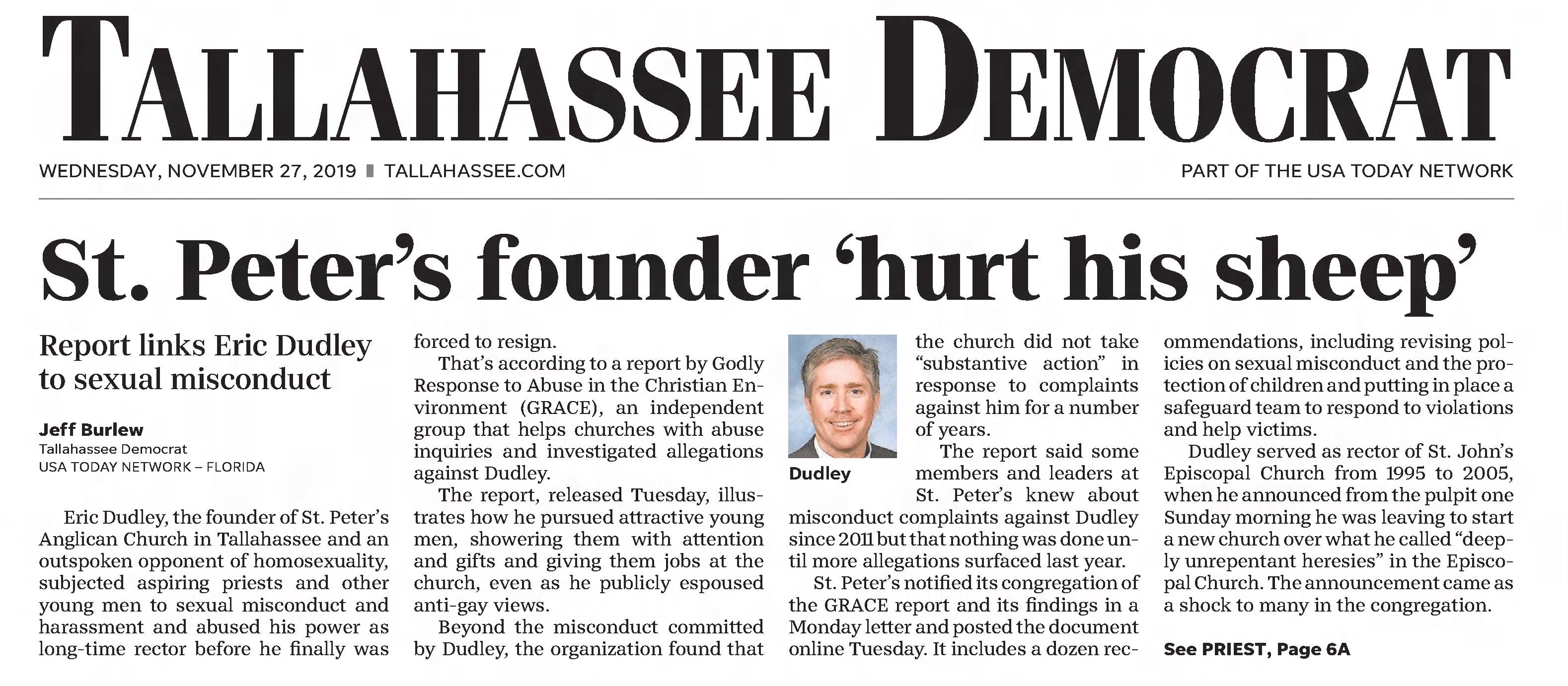 St. Peter's founder 'hurt his sheep'
Tallahassee Democrat
Tallahassee, Florida · Wednesday, November 27, 2019