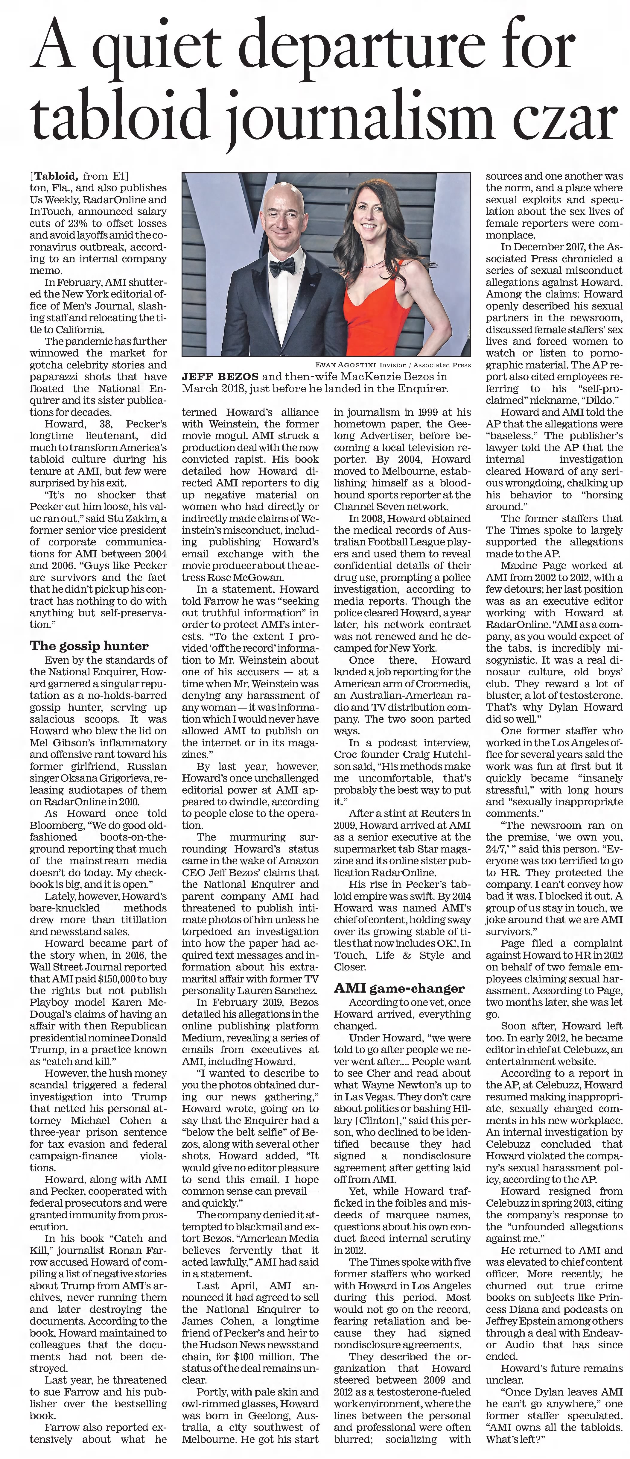 A quiet departure for tabloid journalism czar The Los Angeles Times
Los Angeles, California · Thursday, April 23, 2020