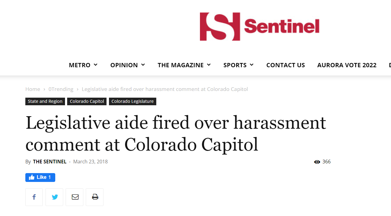 Legislative aide fired over harassment
By THE SENTINEL -March 23, 2018366