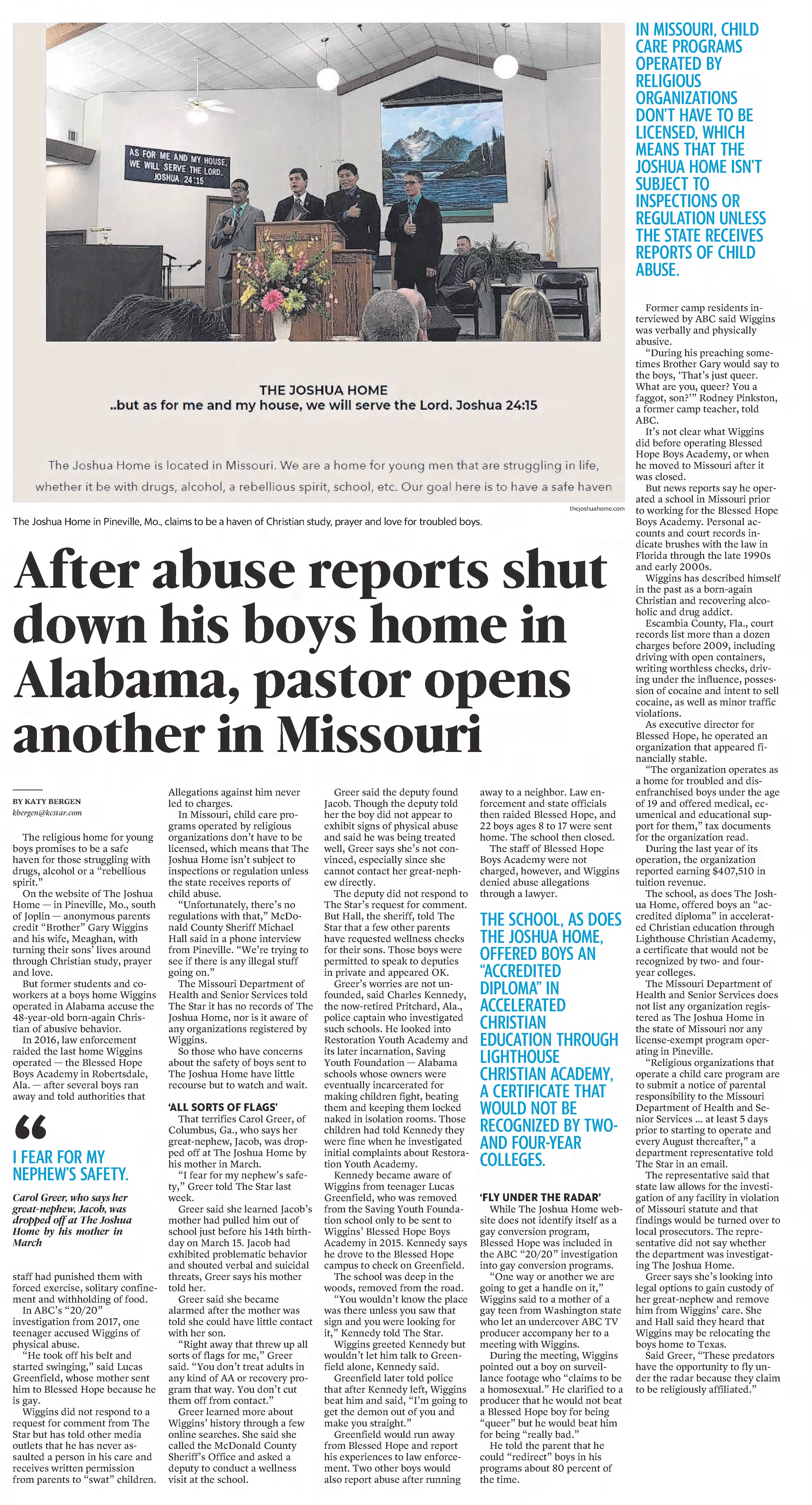 After abuse reports shut down his boys home in Alabama, pastor opens another in Missouri
The Kansas City Star
Kansas City, Missouri · Tuesday, June 05, 2018