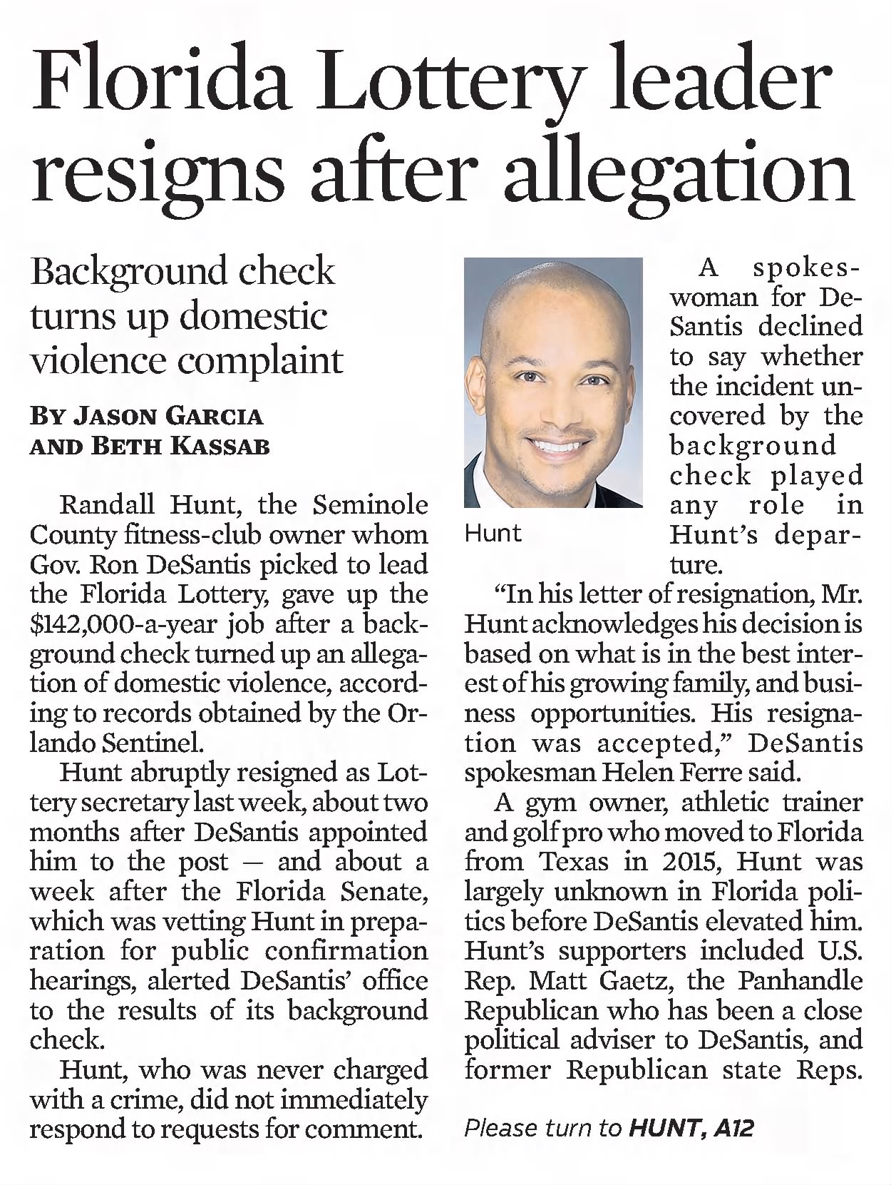 Florida lottery leader resigns after allegation The Orlando Sentinel
Orlando, Florida &middot; Tuesday, January 28, 2020
