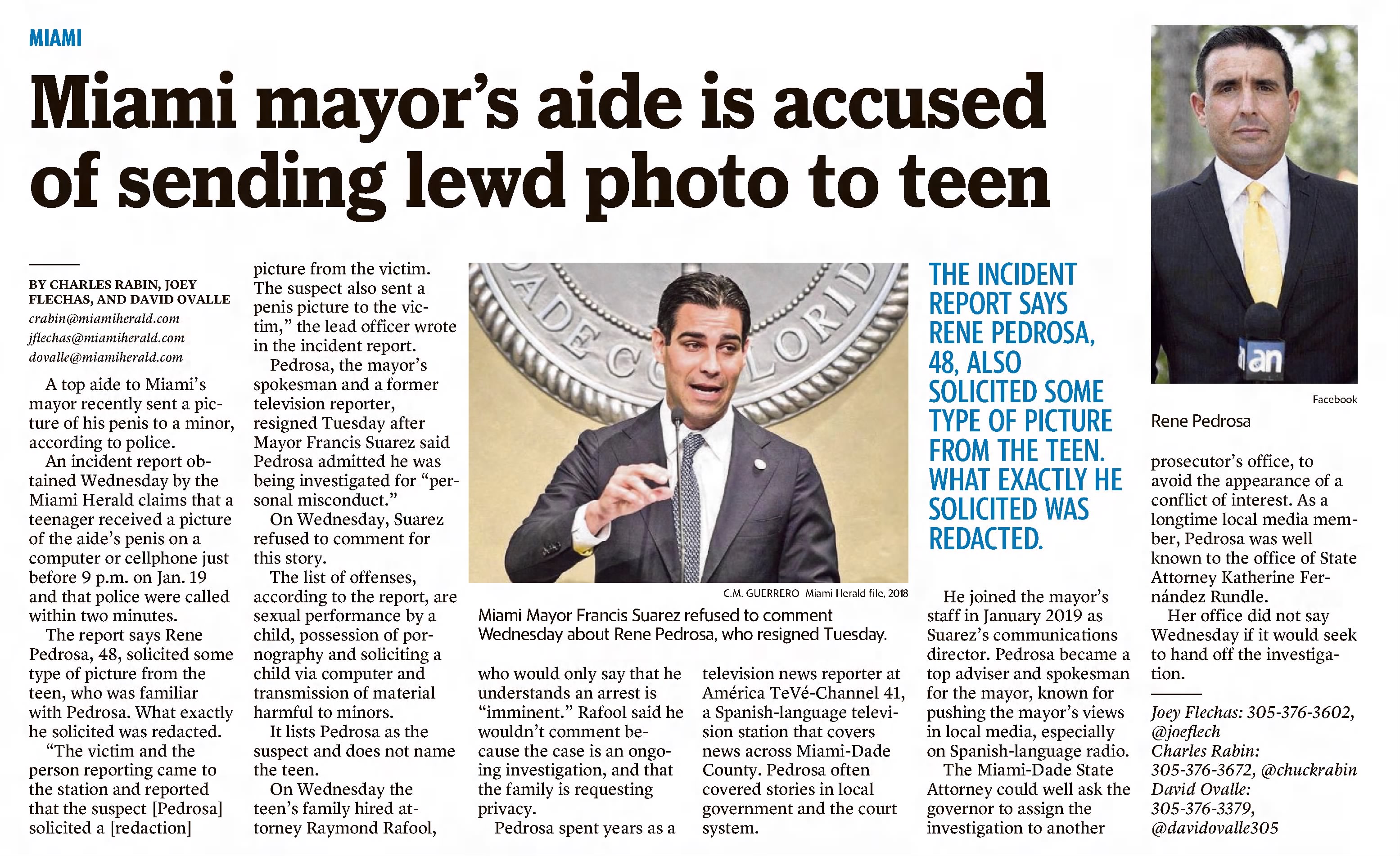 Miami mayor's aide is accused of sending lewd photo to teen
The Miami Herald
Miami, Florida · Thursday, February 06, 2020