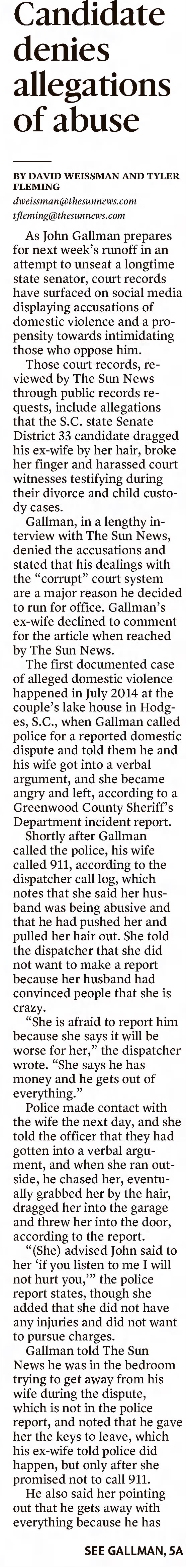 Candidate denies allegations of abuse 
Sun-News
Myrtle Beach, South Carolina &middot; Wednesday, June 17, 2020