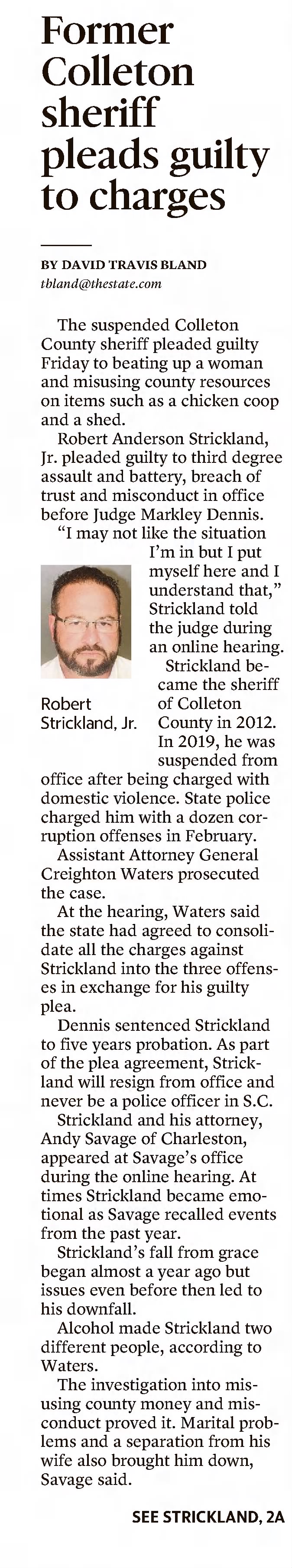 Former Colleton sheriff please guilty to charges
The Island Packet
Hilton Head Island, South Carolina · Saturday, October 24, 2020