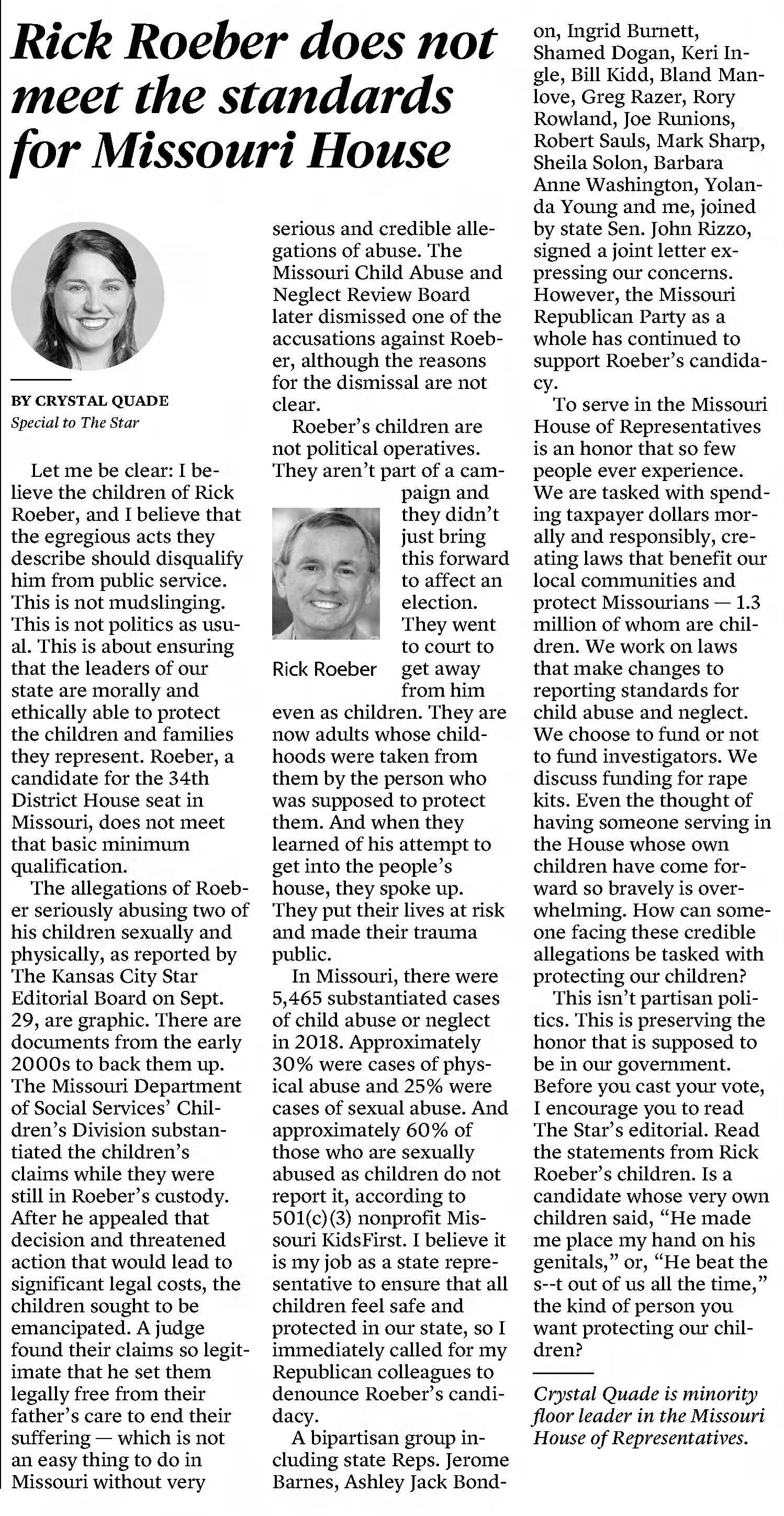 Rick Roeber does not meet the standards for Missouri House
The Kansas City Star
Kansas City, Missouri · Thursday, October 29, 2020