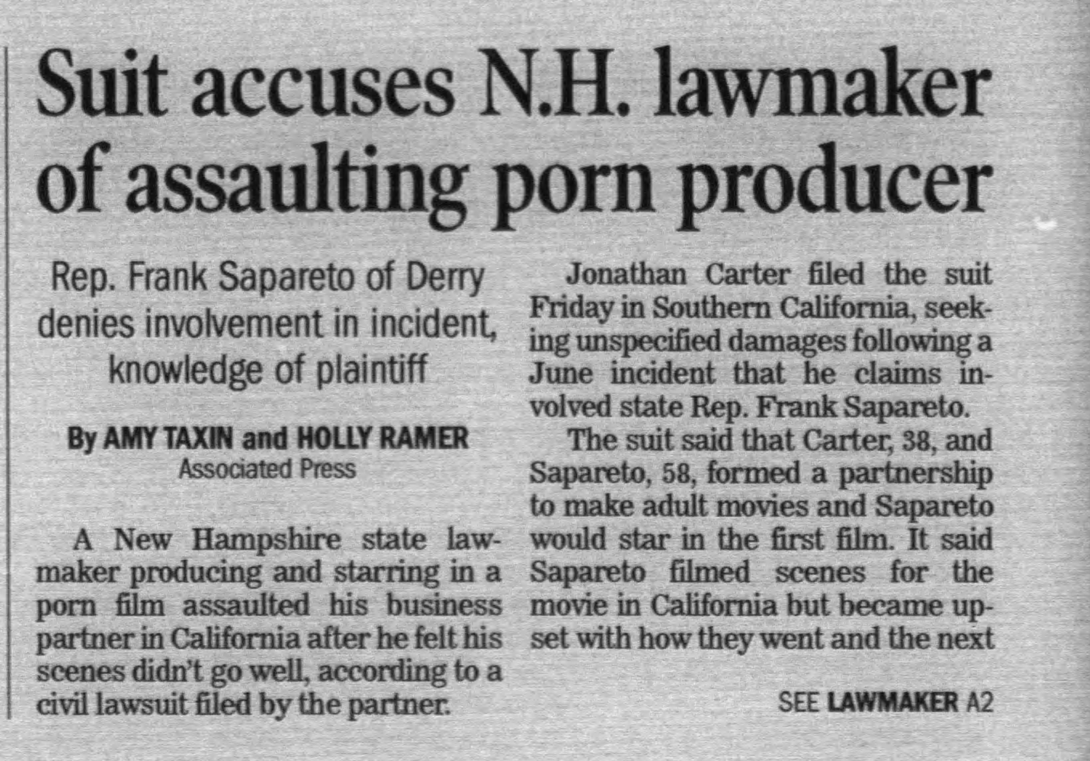 Suit accuses NH lawmaker of assaulting porn producer
Concord Monitor
Concord, New Hampshire &middot; Tuesday, October 30, 2018