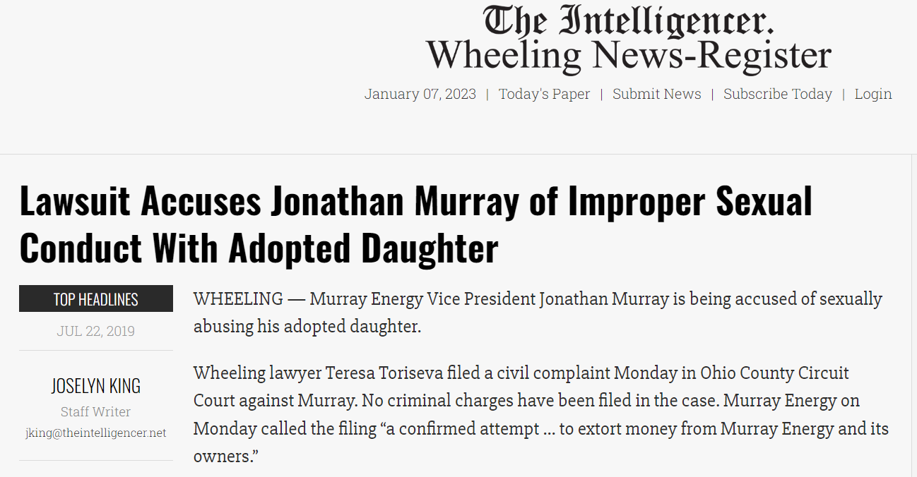 The Intelligencer/Wheeling News-Register
Lawsuit accuses Jonathan Murray of improper sexual conduct with adopted daughter. 