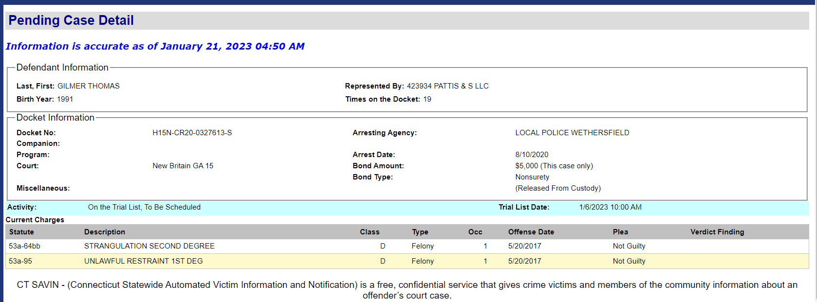 Pending Case Detail
Gilmer Thomas 
On the list to be scheduled. 