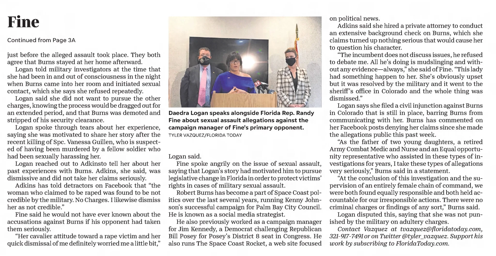 Fine calls out opponent's handing of rape allegations