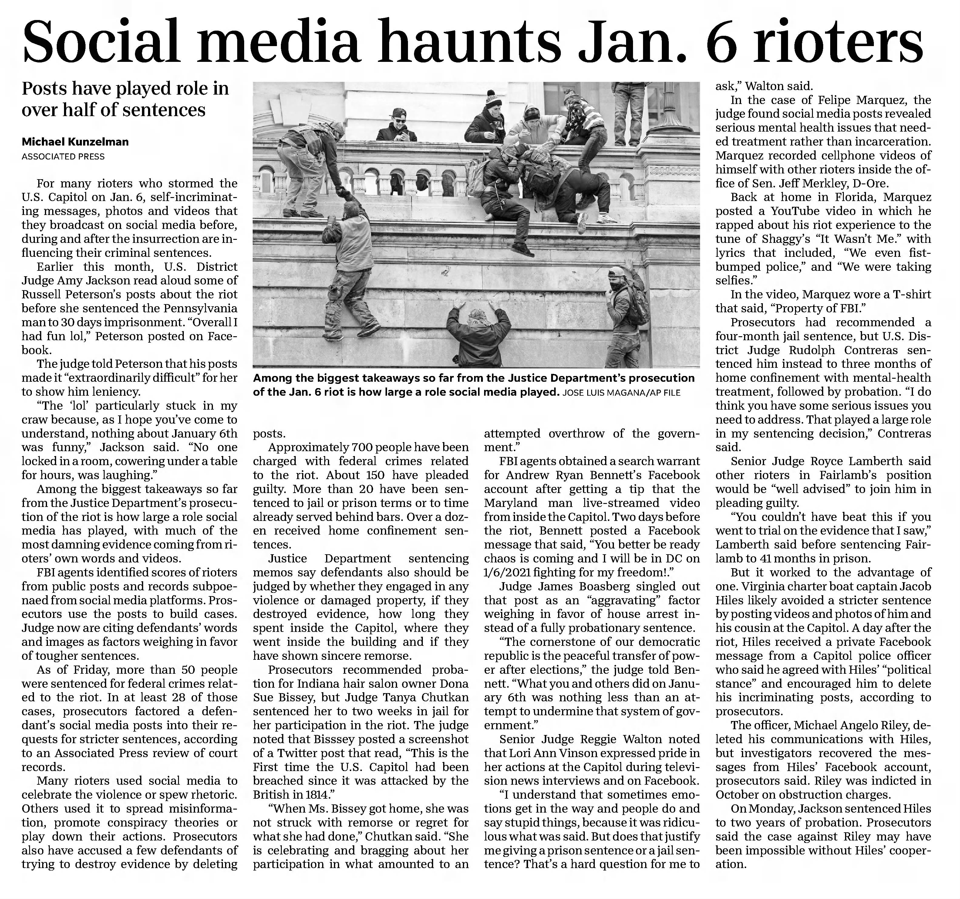 Social media haunts Jan 6 rioters 
The Daily Times
Salisbury, Maryland &middot; Sunday, December 12, 2021