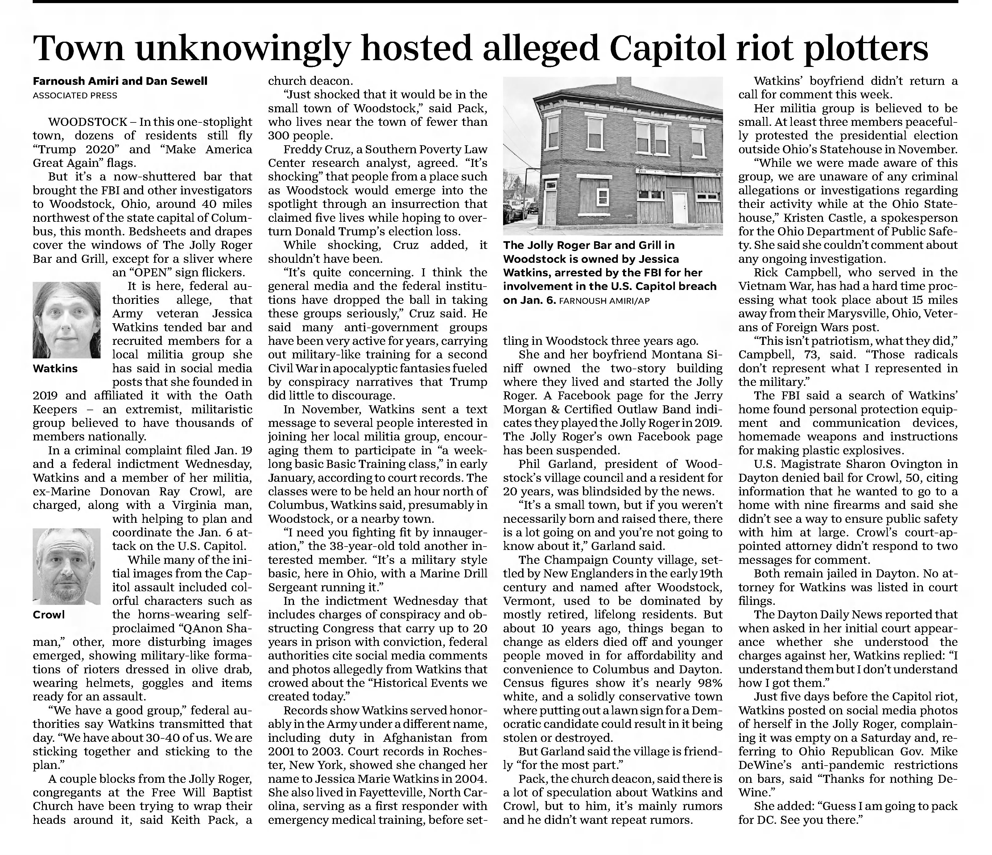 Town unknowingly hosted alleged Capitol riot plotters
The Marion Star
Marion, Ohio · Saturday, January 30, 2021