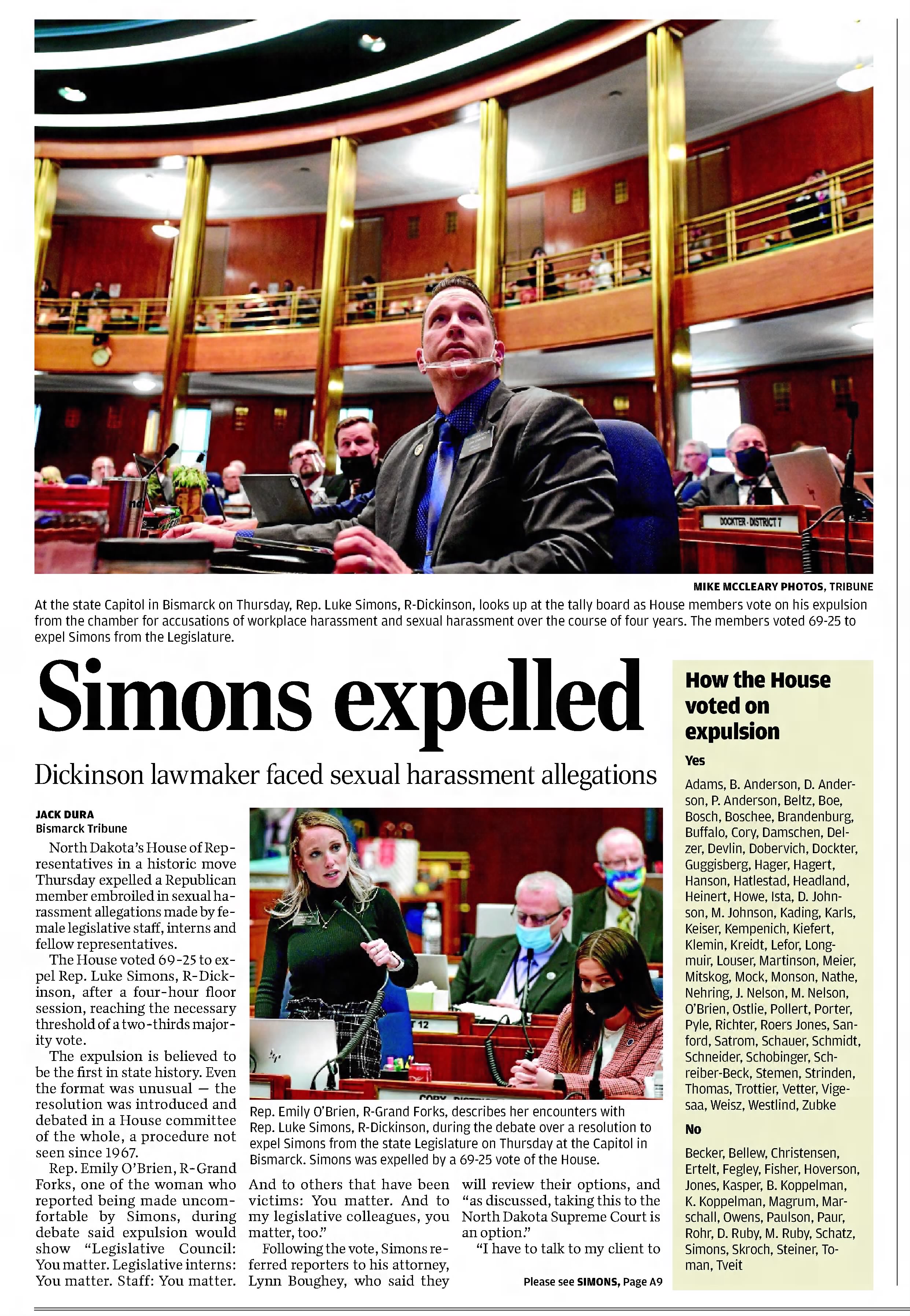Simons expelled
The Bismarck Tribune
Bismarck, North Dakota &middot; Friday, March 05, 2021