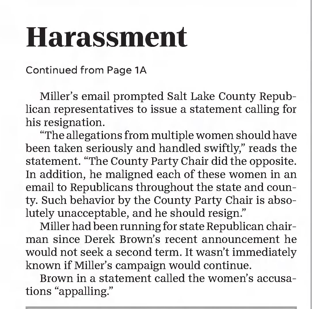 harassment continued
The Daily Spectrum
Saint George, Utah · Monday, March 29, 2021