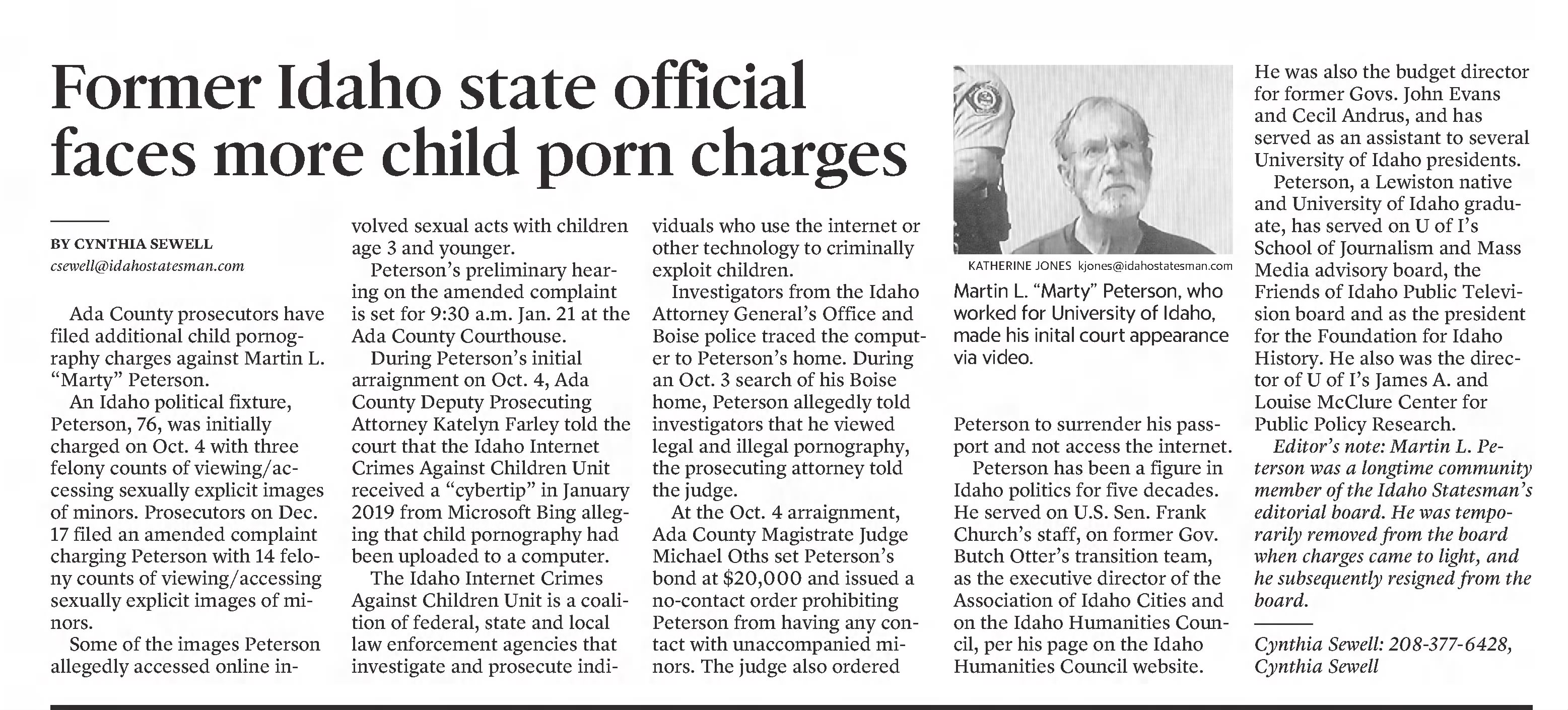 Former Idaho state official faces more child porn charges
The Idaho Statesman
Boise, Idaho · Thursday, January 09, 2020