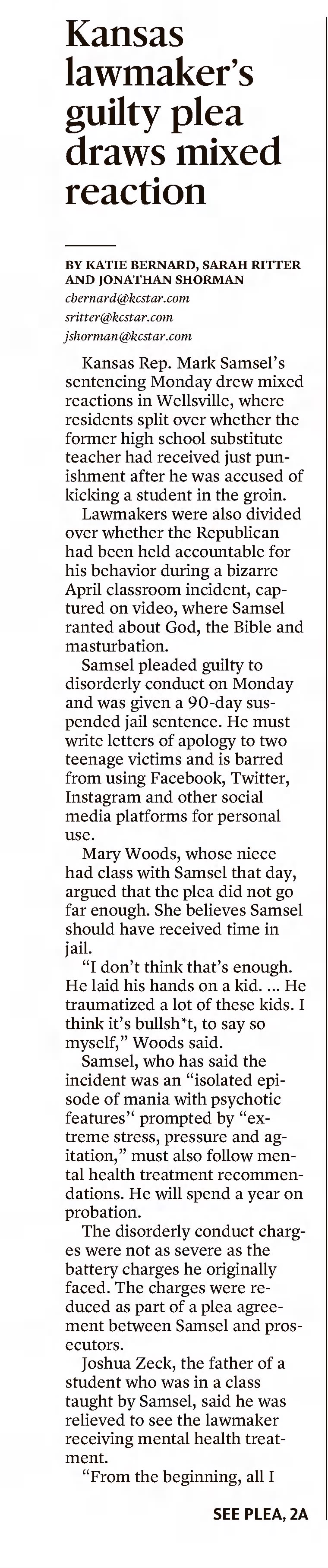 Kansas Lawmaker's guilty plea draws mixed reaction
The Wichita Eagle
Wichita, Kansas · Tuesday, September 14, 2021